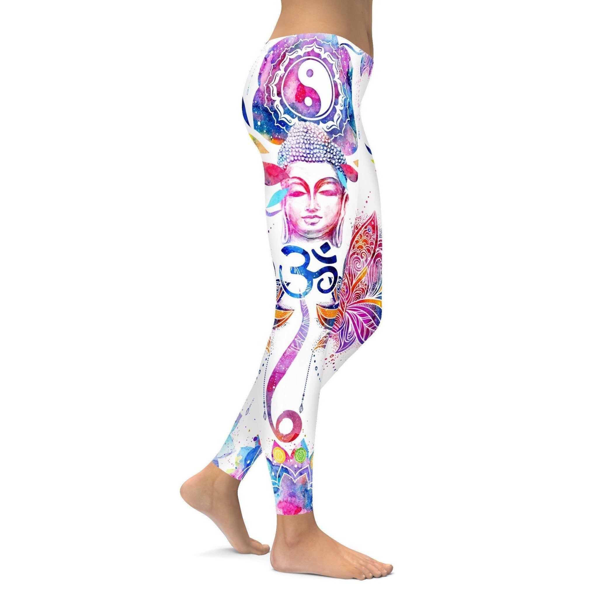 Womens Workout Yoga Watercolor OM Leggings Blue/Pink/White | Gearbunch.com