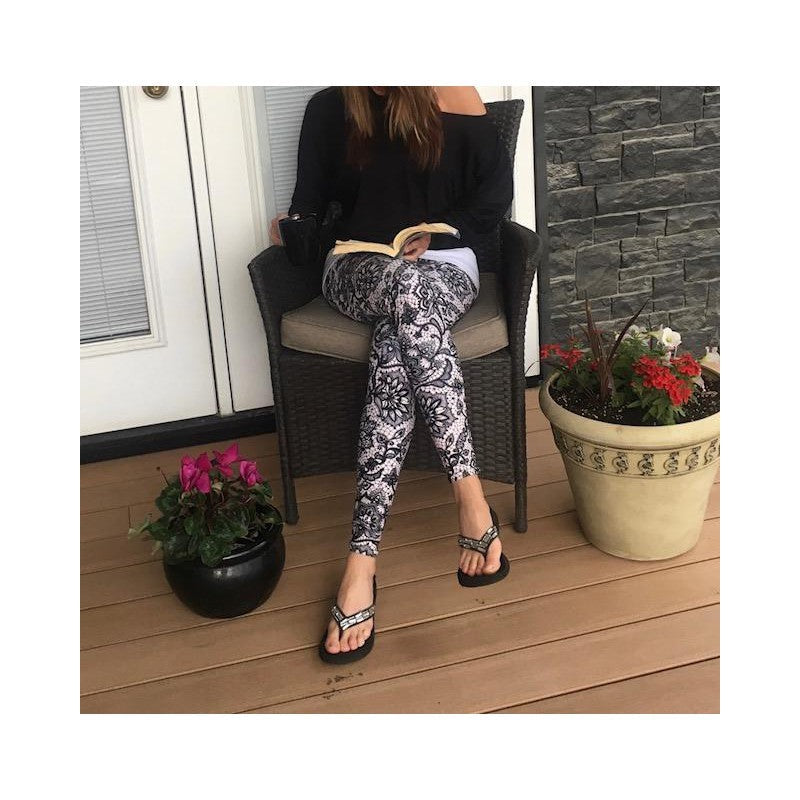 Womens Workout Yoga Black Faux Lace Leggings Grey/Black | Gearbunch.com