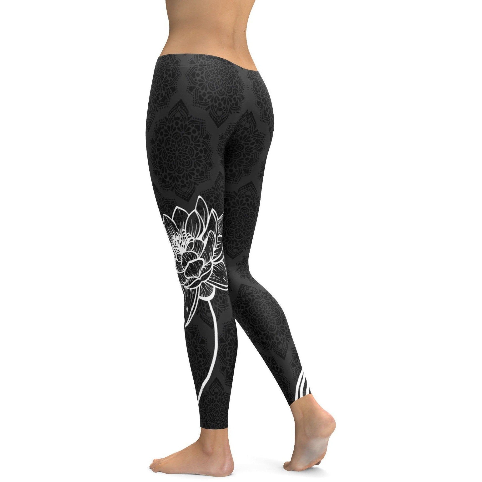 Womens Workout Yoga Lotus Leggings Black/White | Gearbunch.com