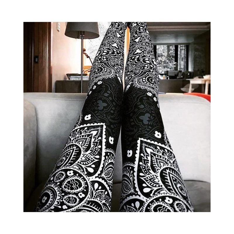 Womens Workout Yoga Black & White Mandala Leggings Black/White | Gearbunch.com