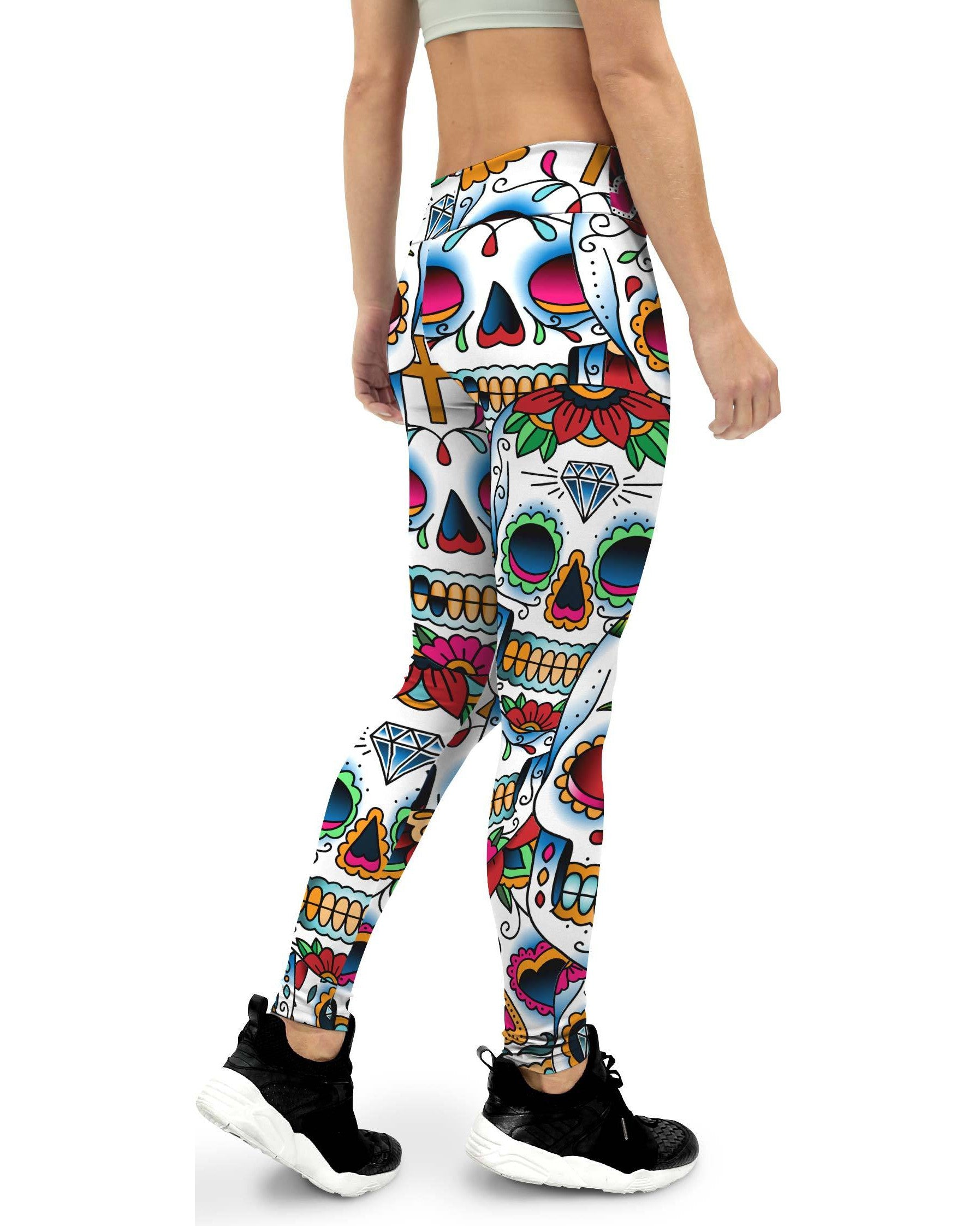 Colorful Dead Sugar Skull Womens Yoga Pants GearBunch