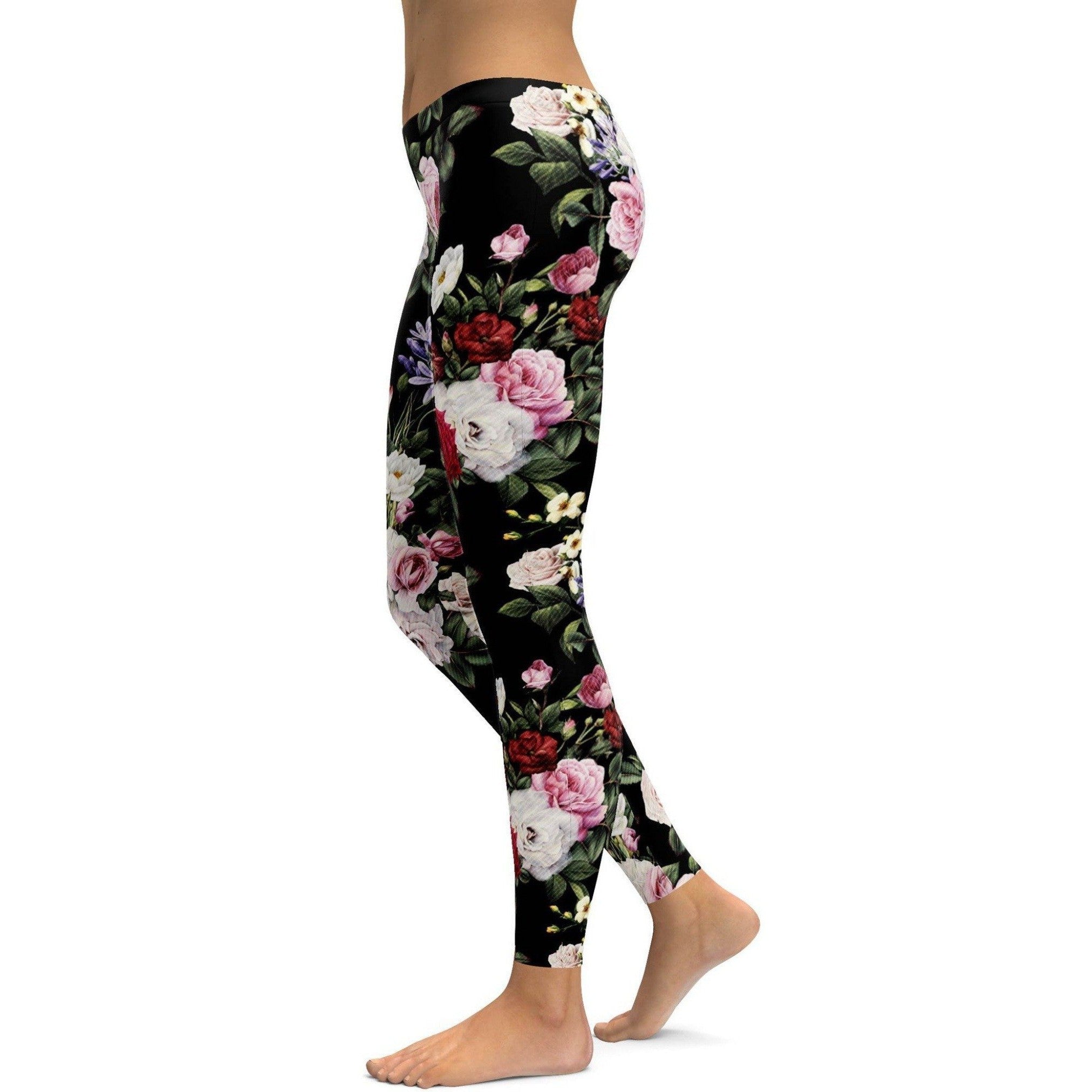 Printed Leggings Black With Roses