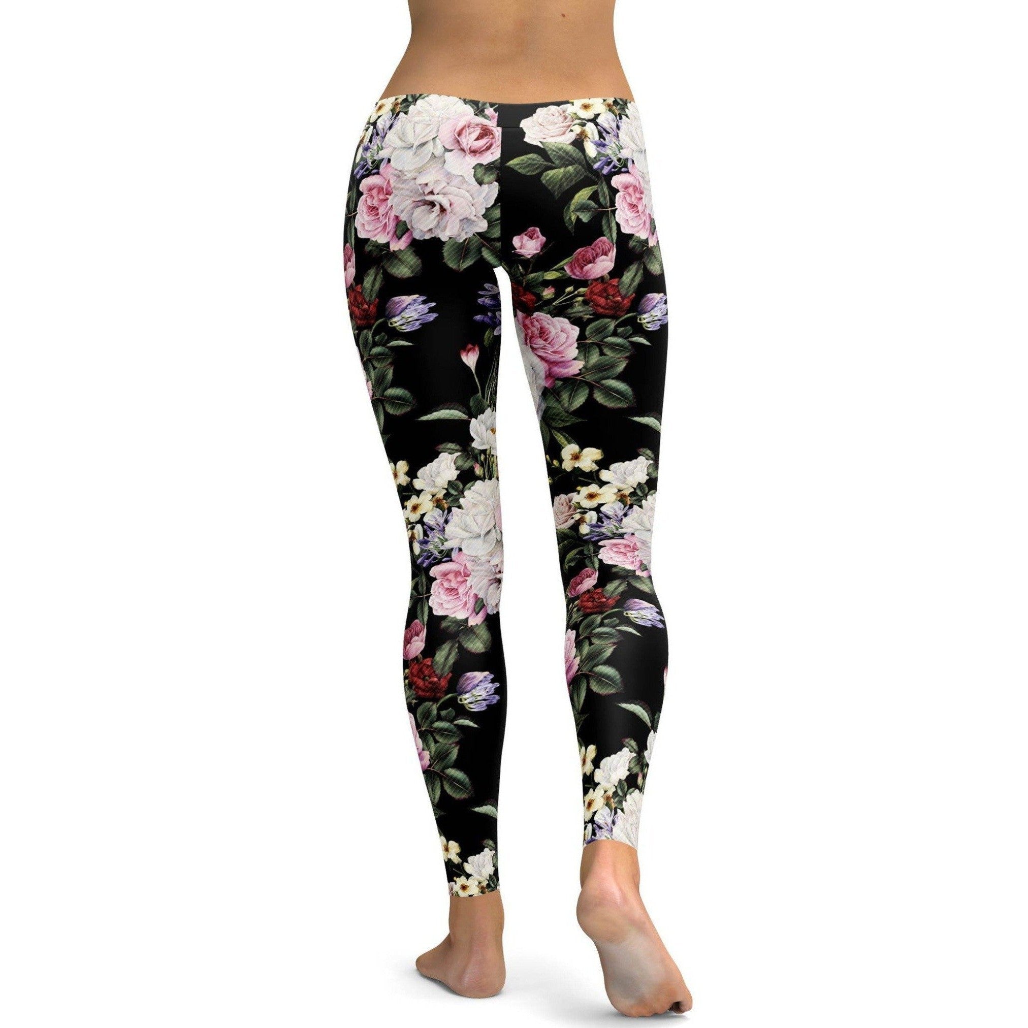 Womens Workout Yoga Colorful Roses Leggings Pink/White/Black | Gearbunch.com