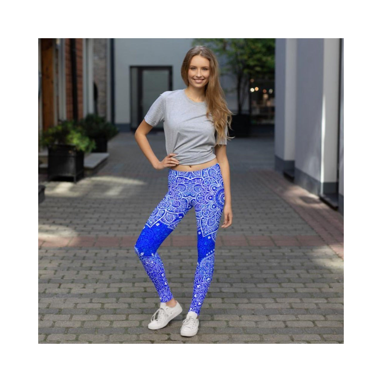Electric Blue and White Mandala Leggings | GearBunch