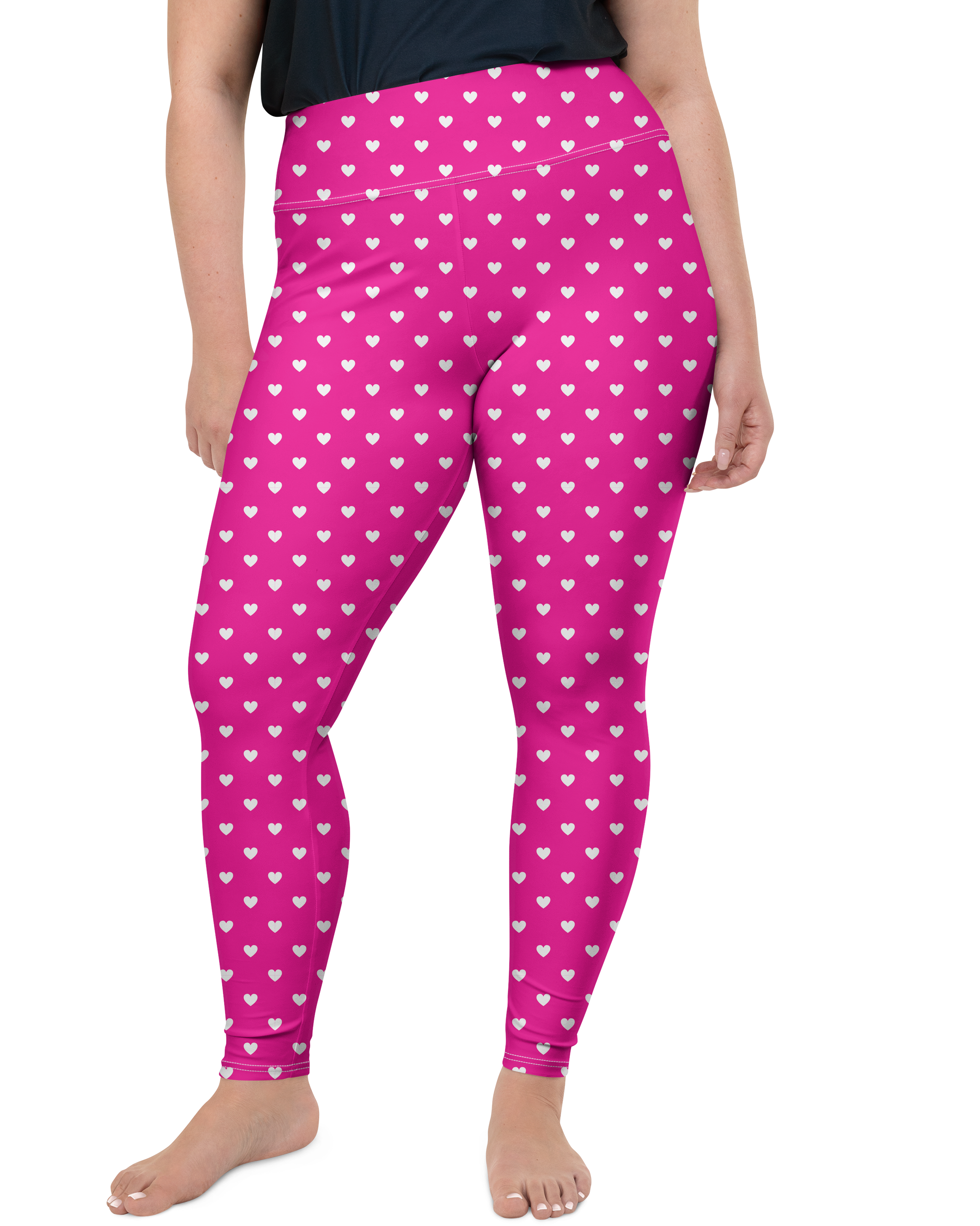 White Mini Hearts Pink Plus Size Leggings | GearBunch