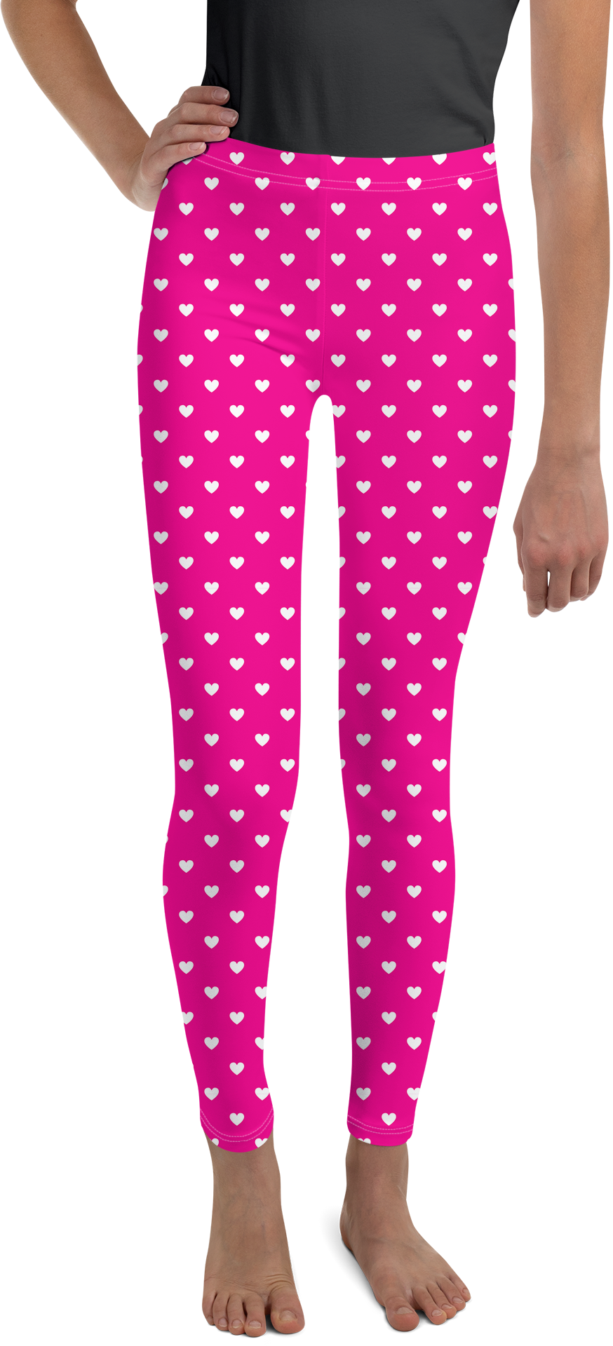 White Mini Hearts Pink Youth Leggings - Gearbunch