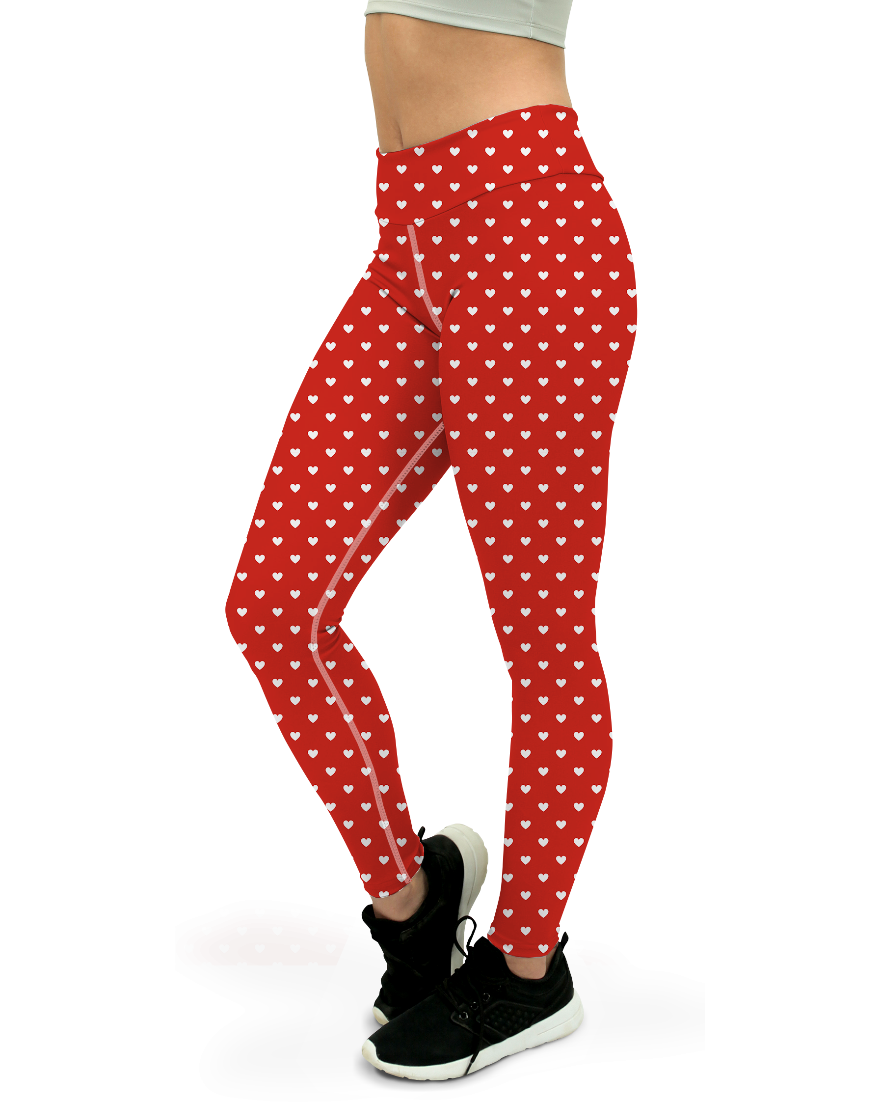 White Mini Hearts Red Yoga Pants - Gearbunch
