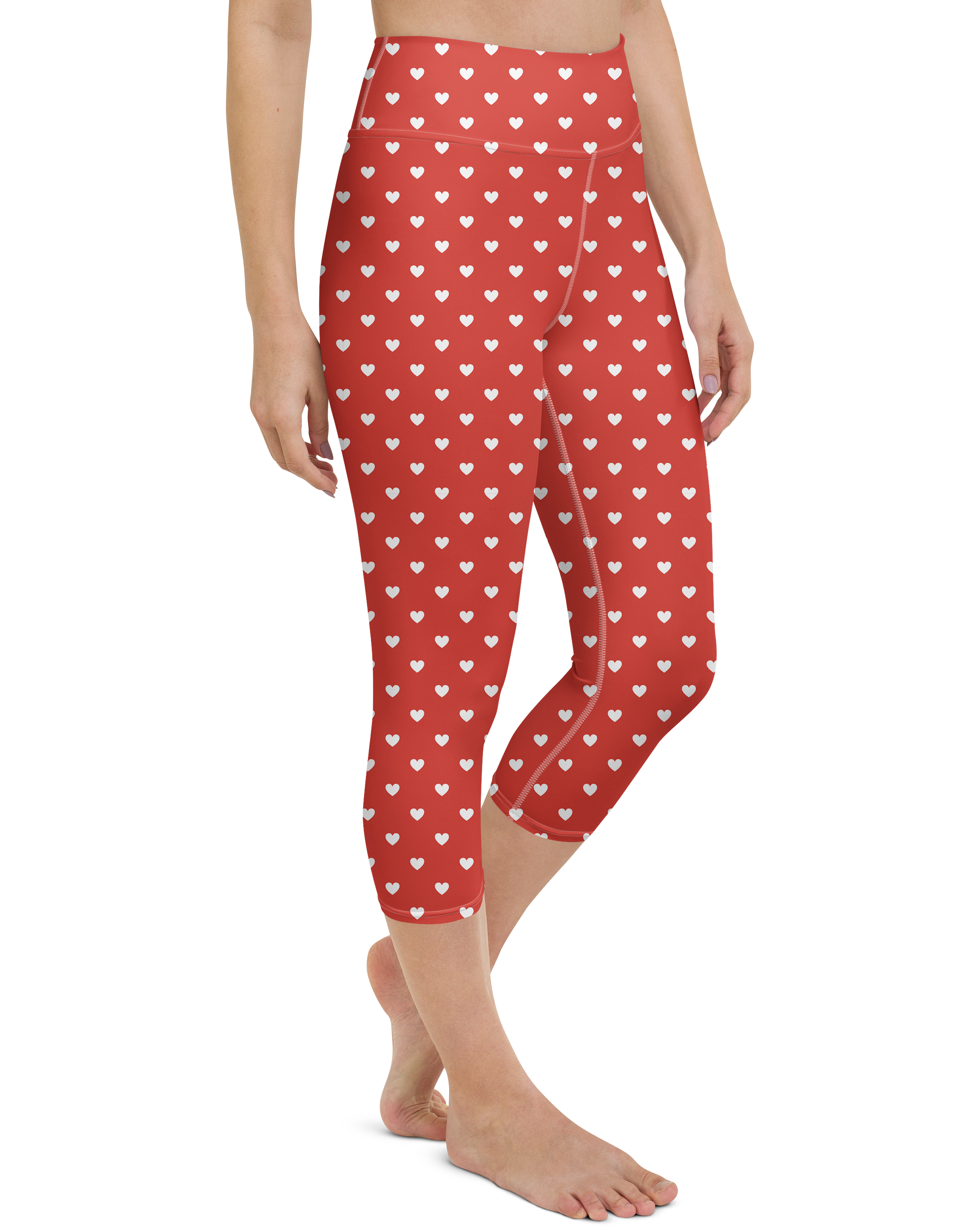 White Mini Hearts Red Yoga Capris - Gearbunch