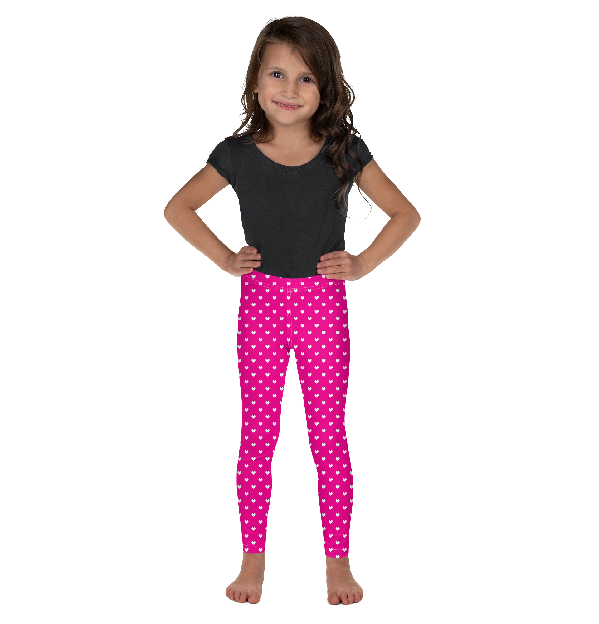 White Mini Hearts Pink Kid's Leggings - Gearbunch