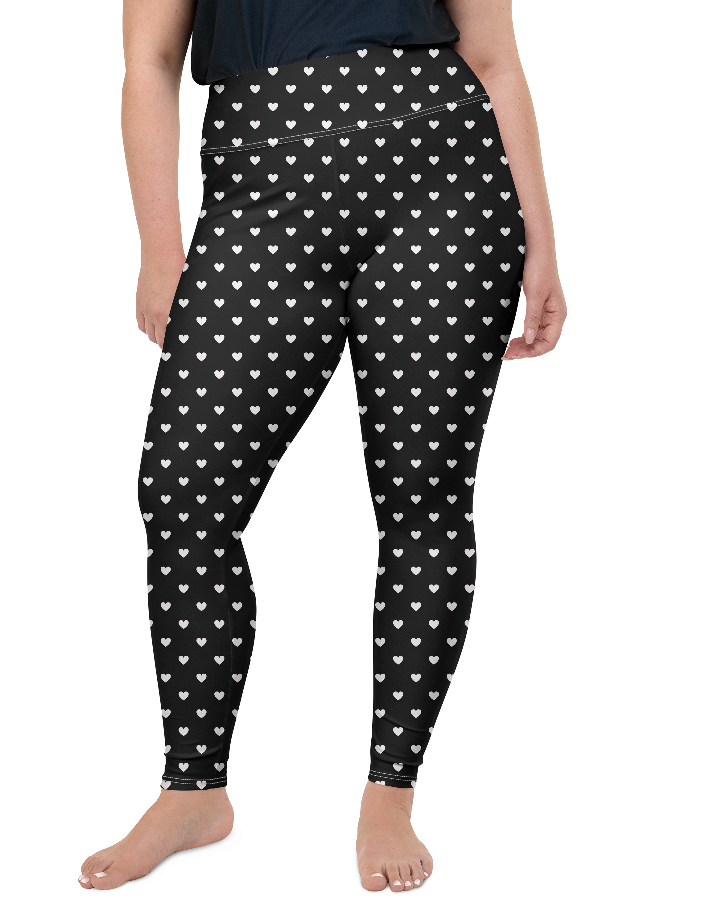 White Mini Heart Black Plus Size Leggings | GearBunch