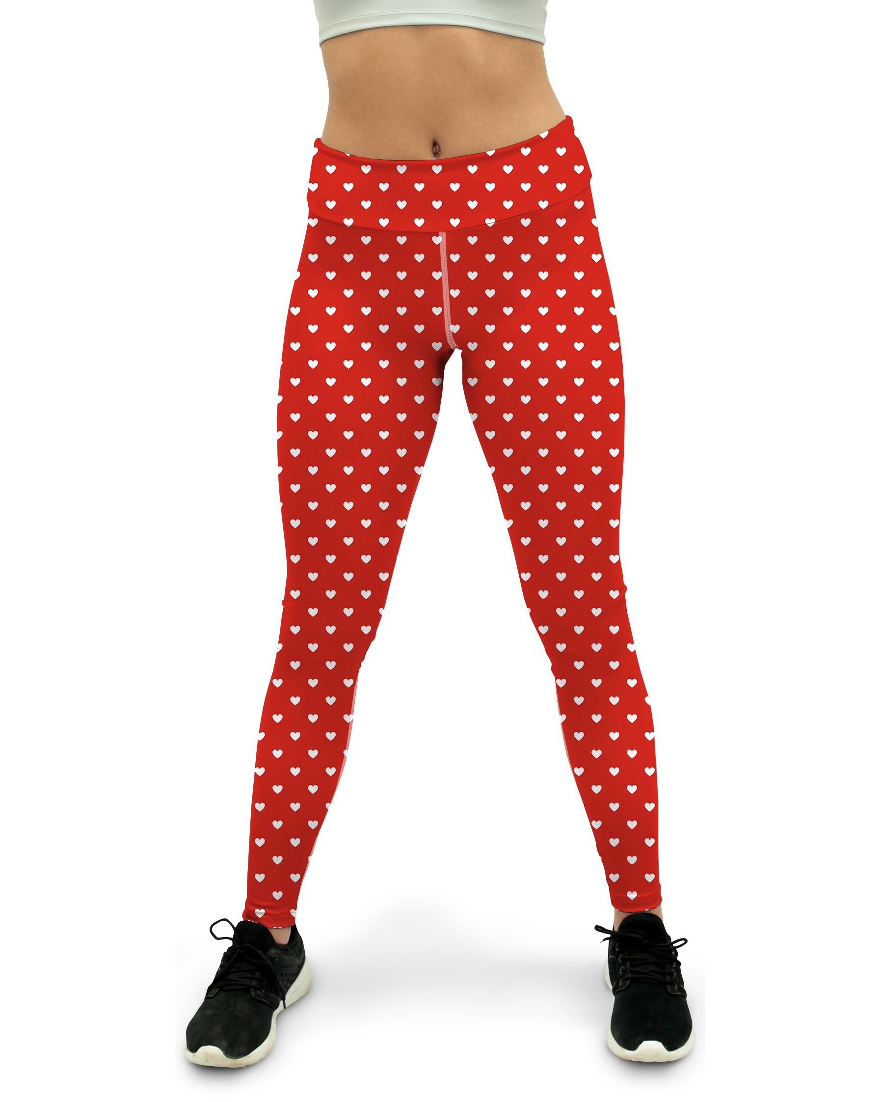 White Mini Hearts Red Yoga Pants - Gearbunch