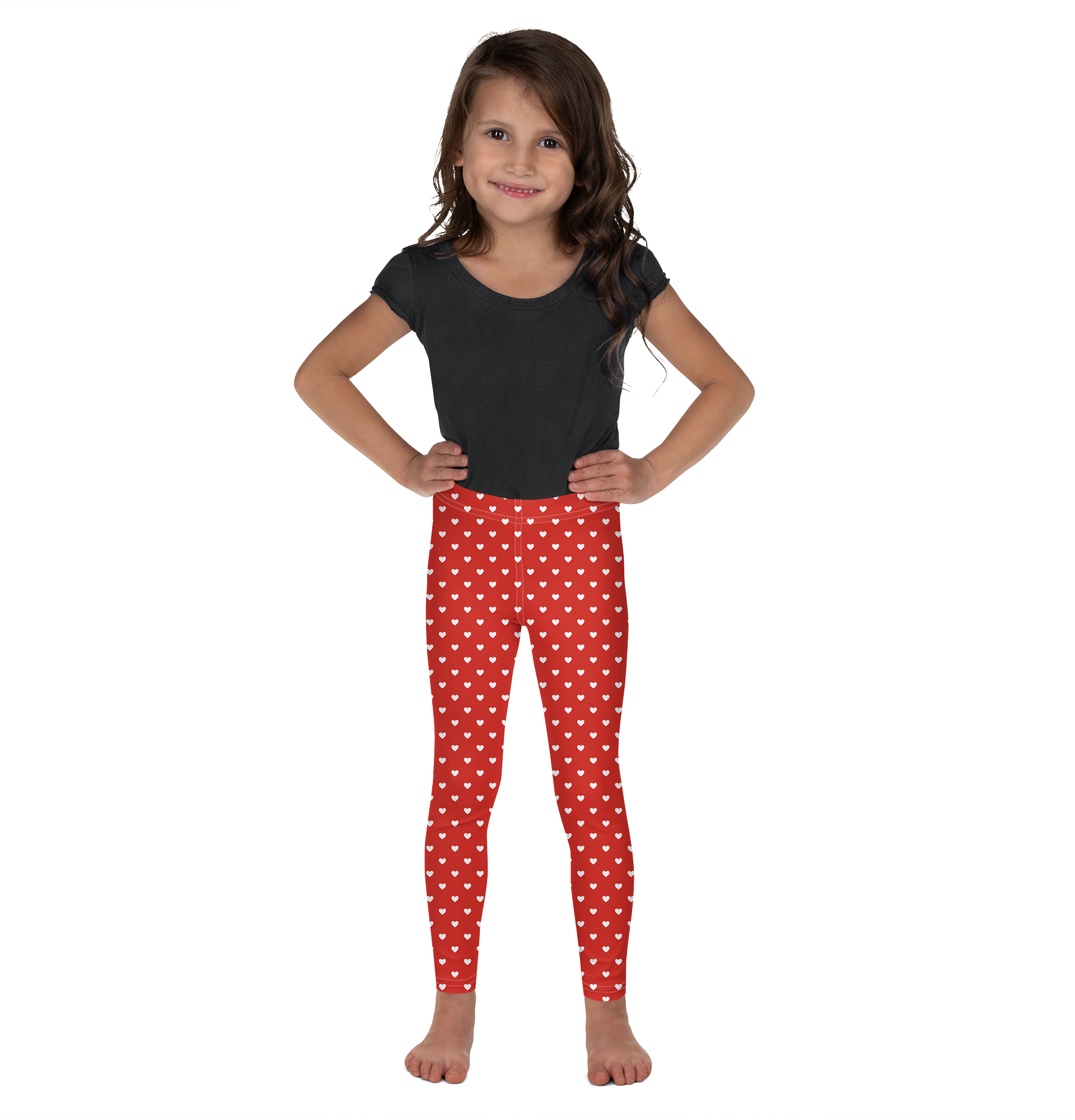 White Mini Hearts Red Kid's Leggings - Gearbunch