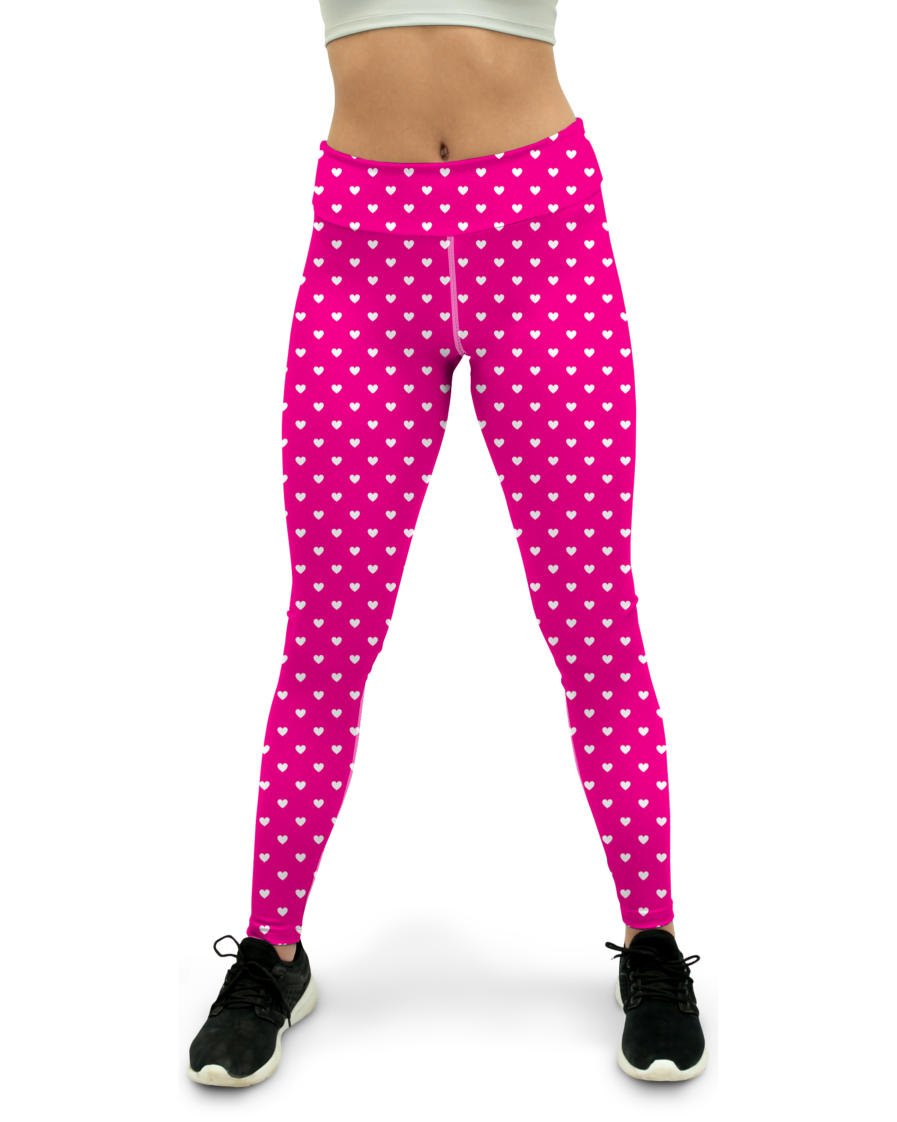 White Mini Hearts Pink Yoga Pants - Gearbunch