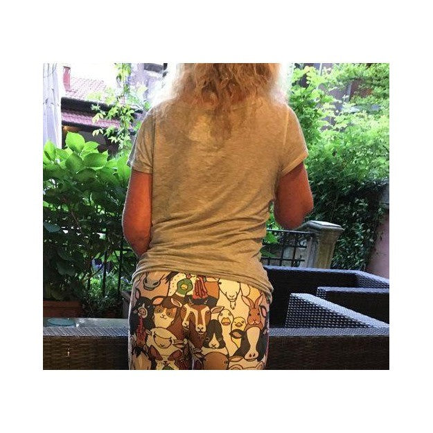 Womens Workout Yoga Farm Animals Leggings Brown/Pink/White | Gearbunch.com