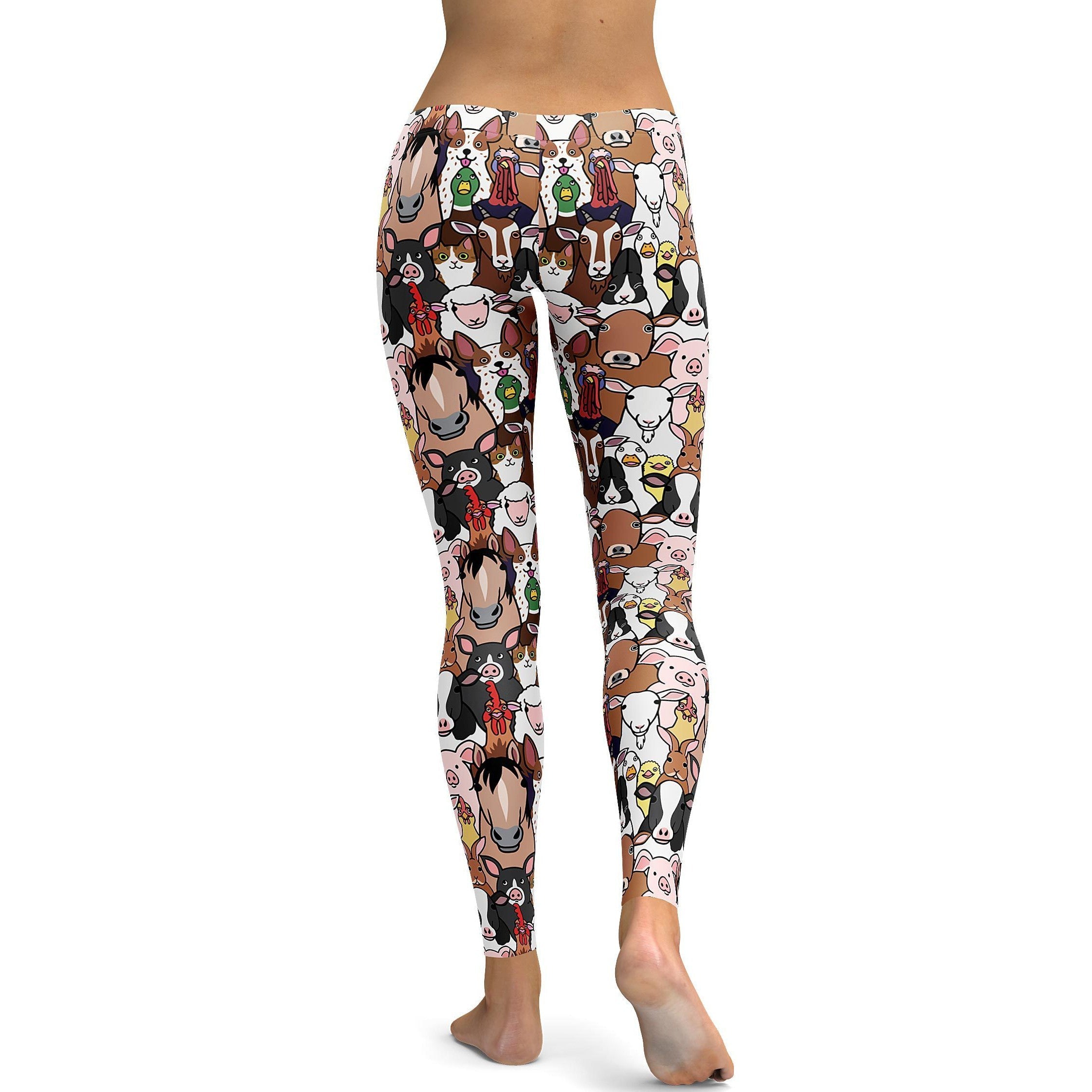 Womens Workout Yoga Farm Animals Leggings Brown/Pink/White | Gearbunch.com