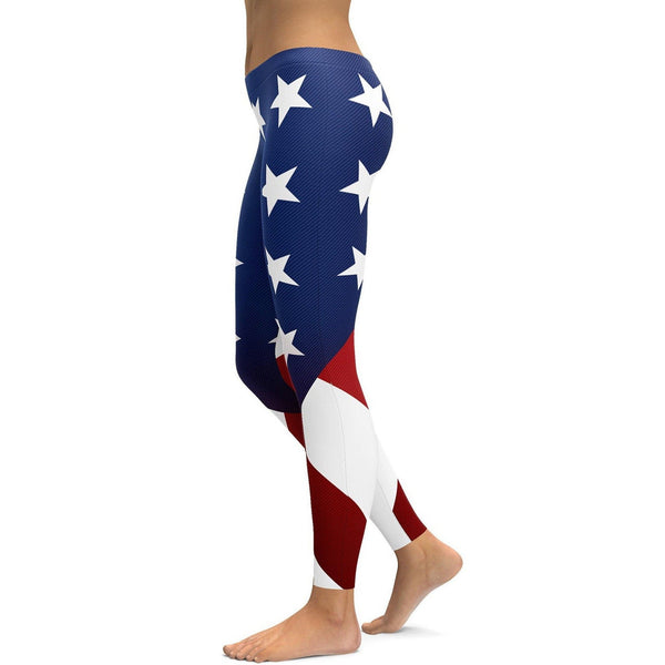 Womens Workout Yoga American Flag Leggings Red/Blue/White
