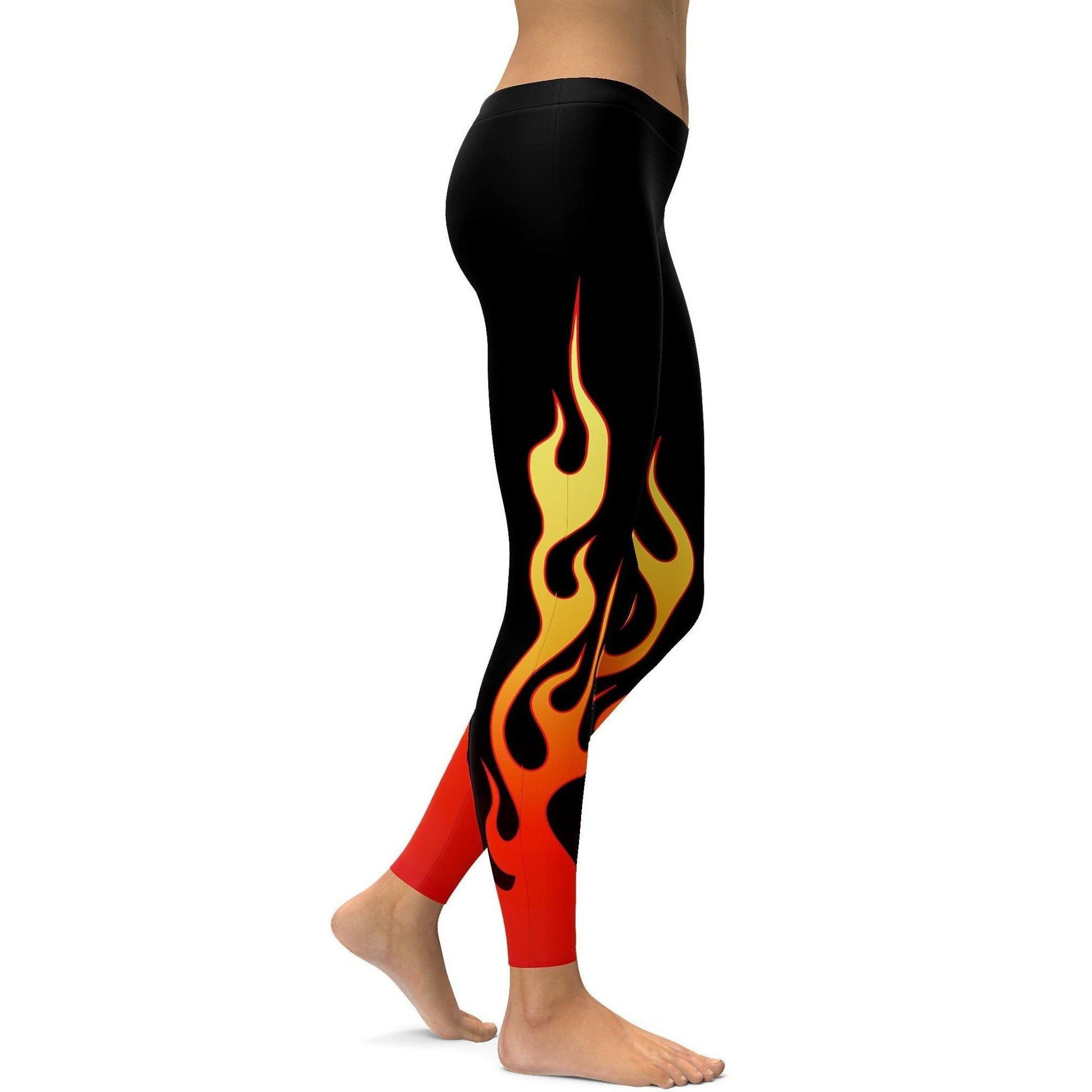 Womens Workout Yoga Flame Leggings Orange/Black/Yellow | Gearbunch.com