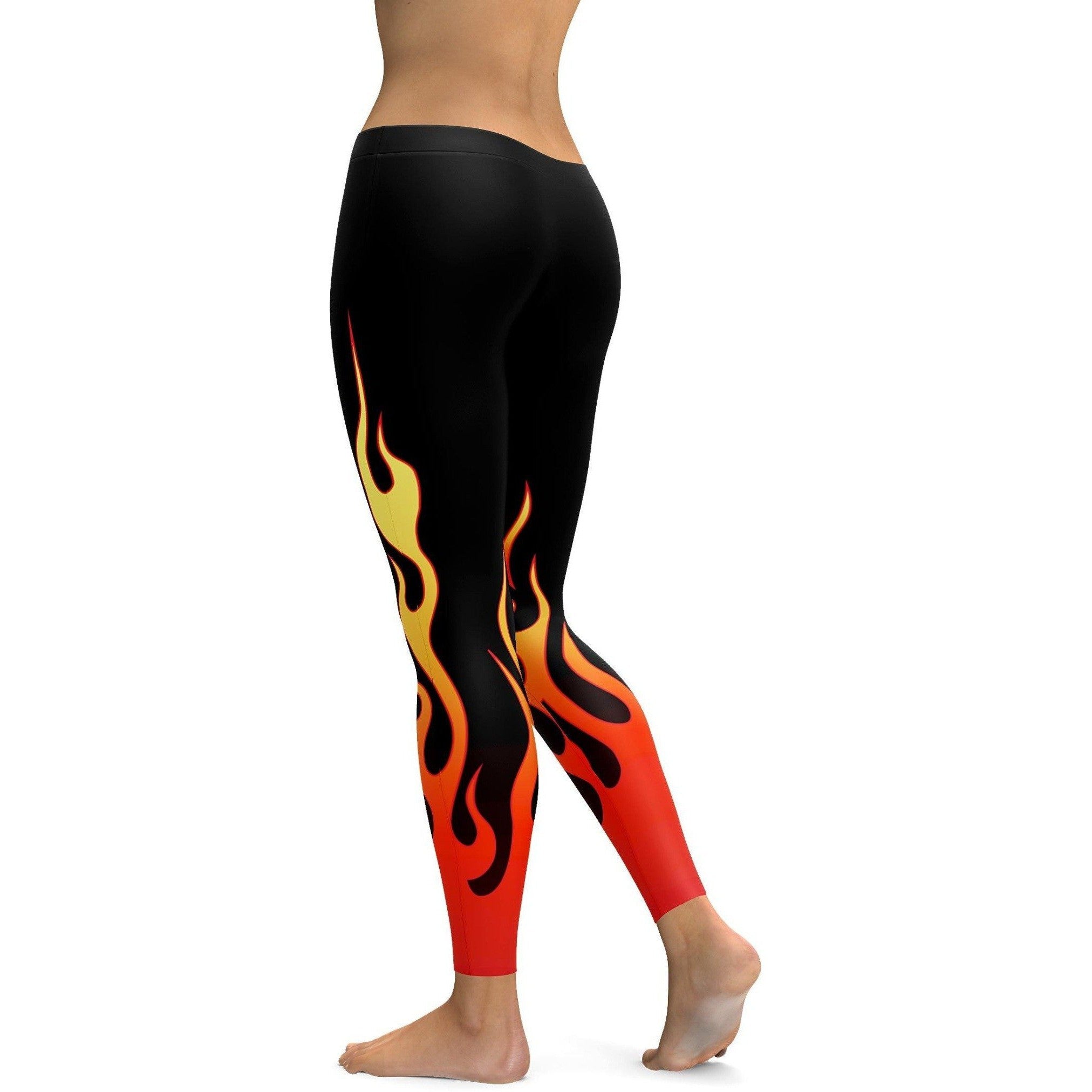 Womens Workout Yoga Flame Leggings Orange/Black/Yellow | Gearbunch.com