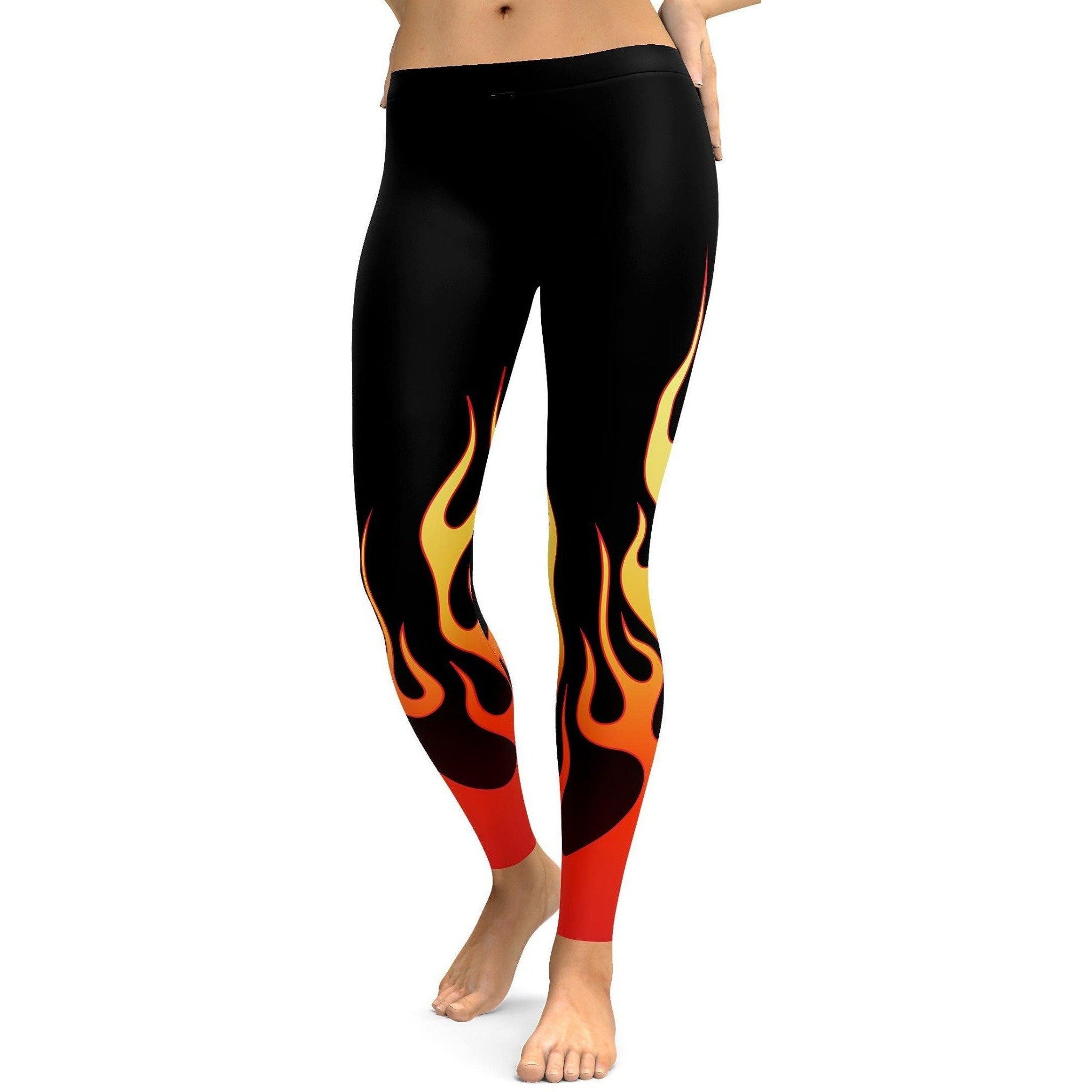Womens Workout Yoga Flame Leggings Orange/Black/Yellow | Gearbunch.com