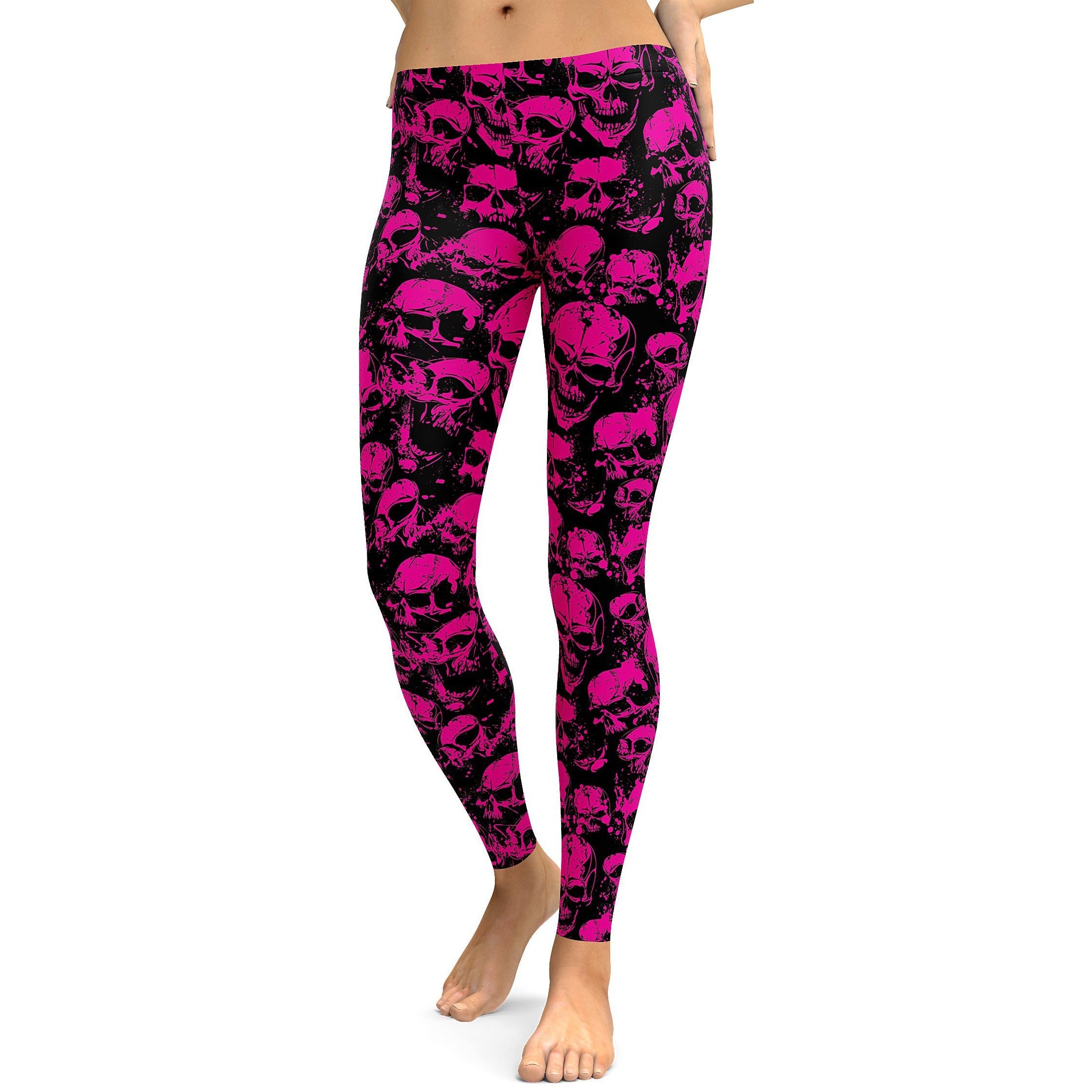 Fluro Pink Skull Leggings | GearBunch