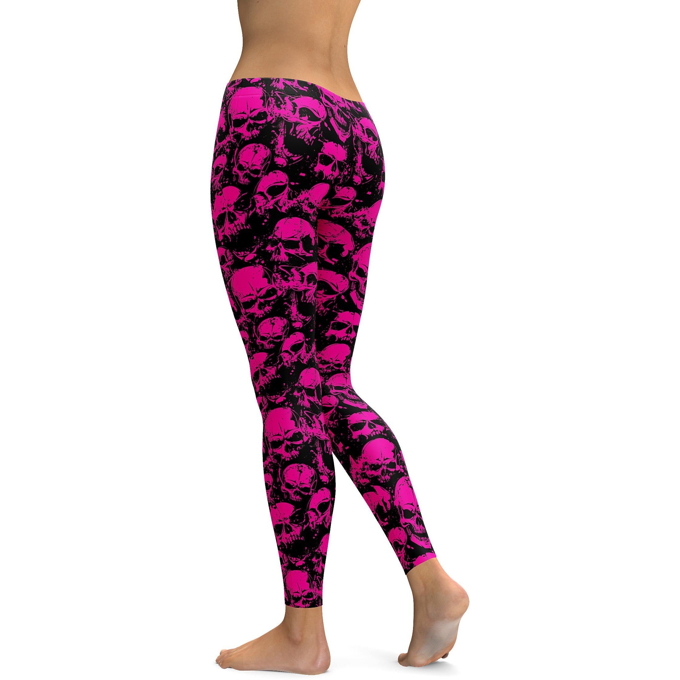 Fluro Pink Skull Leggings | GearBunch