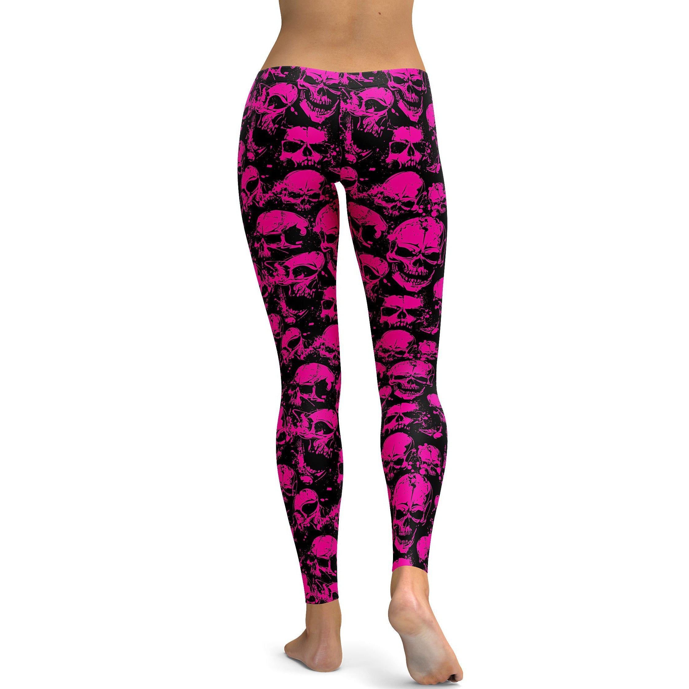 Fluro Pink Skull Leggings | GearBunch
