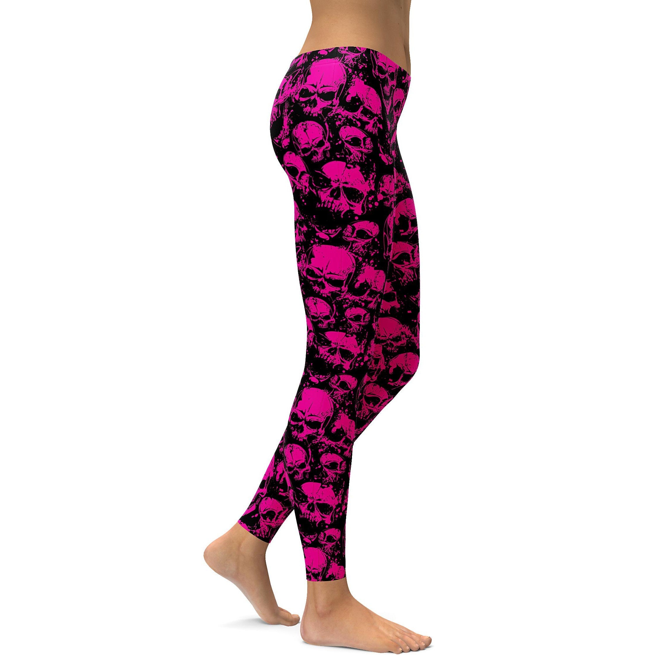 Fluro Pink Skull Leggings | GearBunch