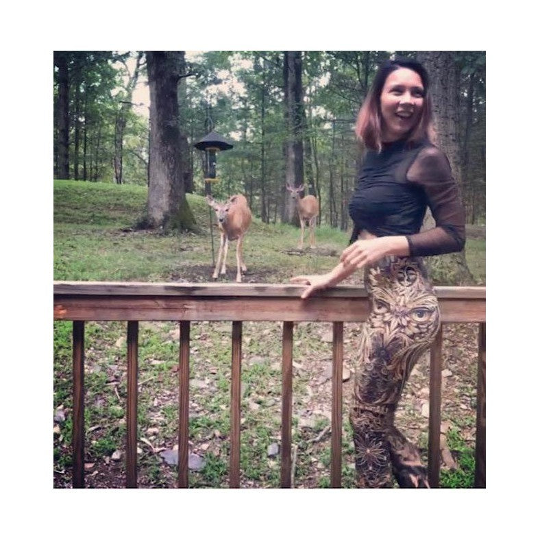 Womens Workout Yoga Golden Ornamental Owl Leggings Black/Gold | Gearbunch.com