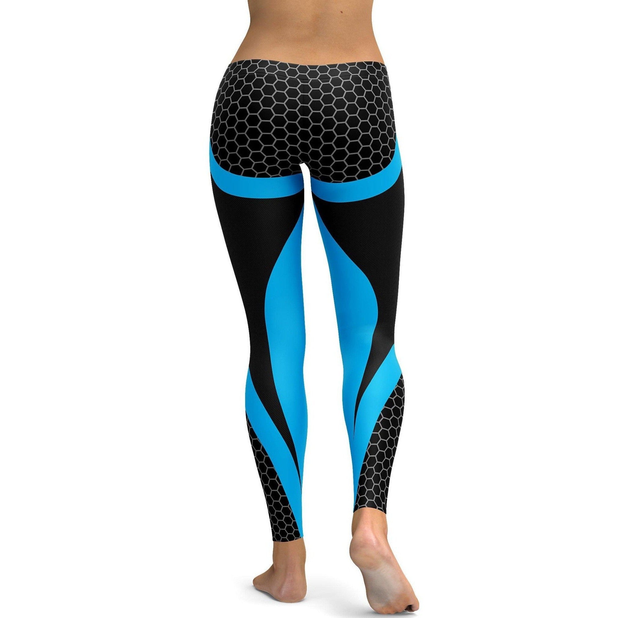 Womens Workout Yoga Blue Honeycomb Carbon Leggings Blue/Black