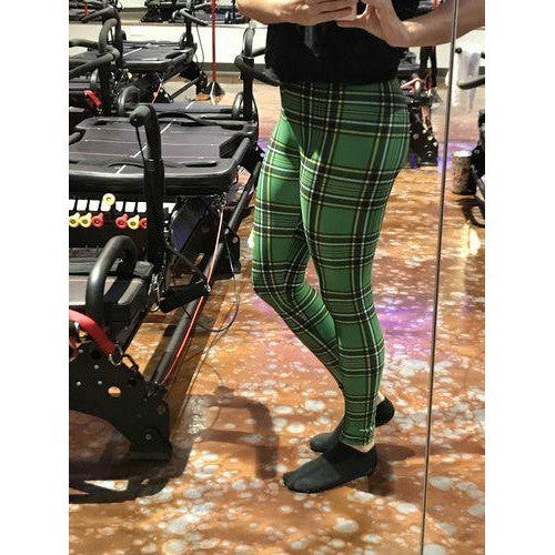 Womens Workout Yoga Irish Green Tartan Leggings Green/Black/Yellow | Gearbunch.com