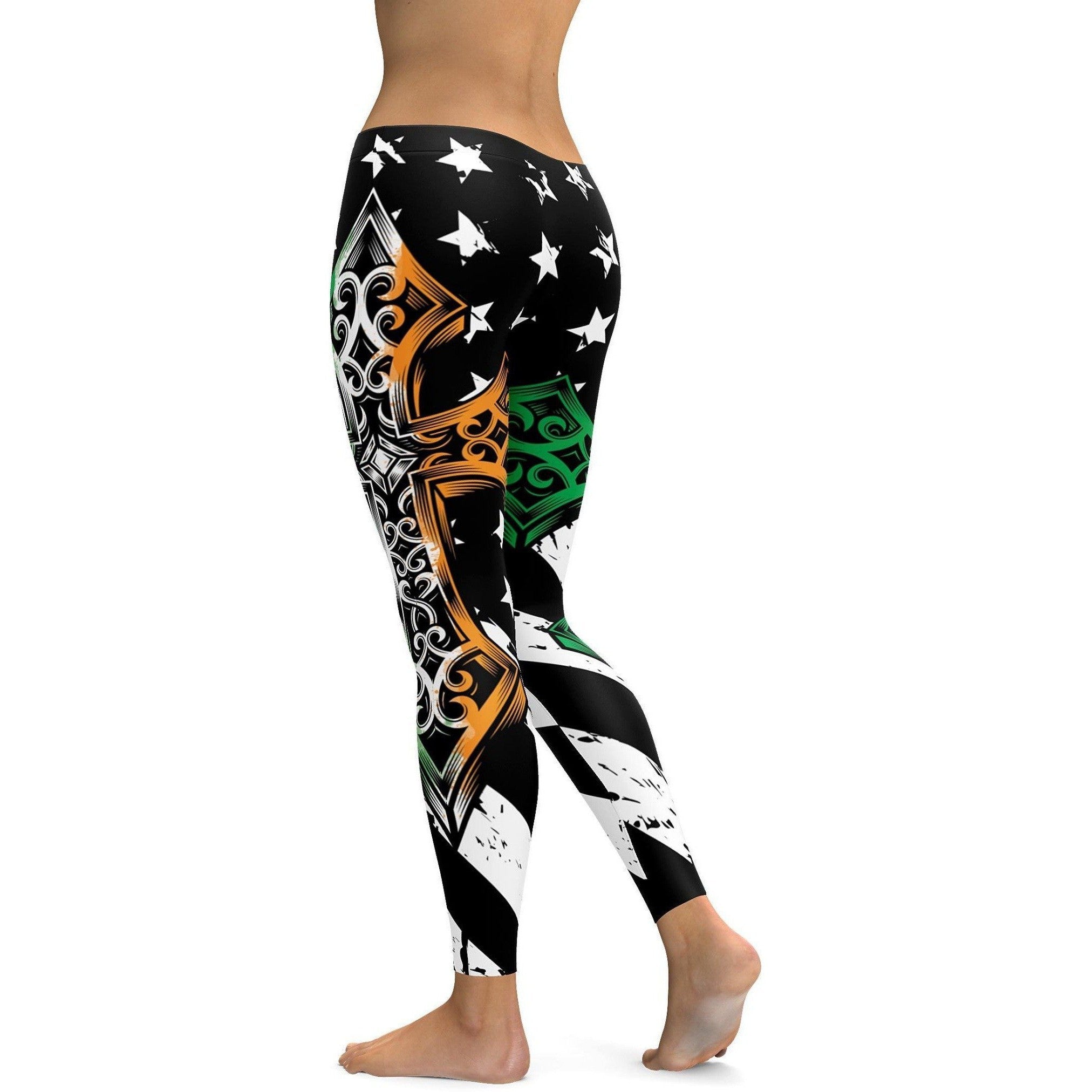 Womens Workout Yoga Irish Cross Leggings Black/Green/White | Geabunch.com
