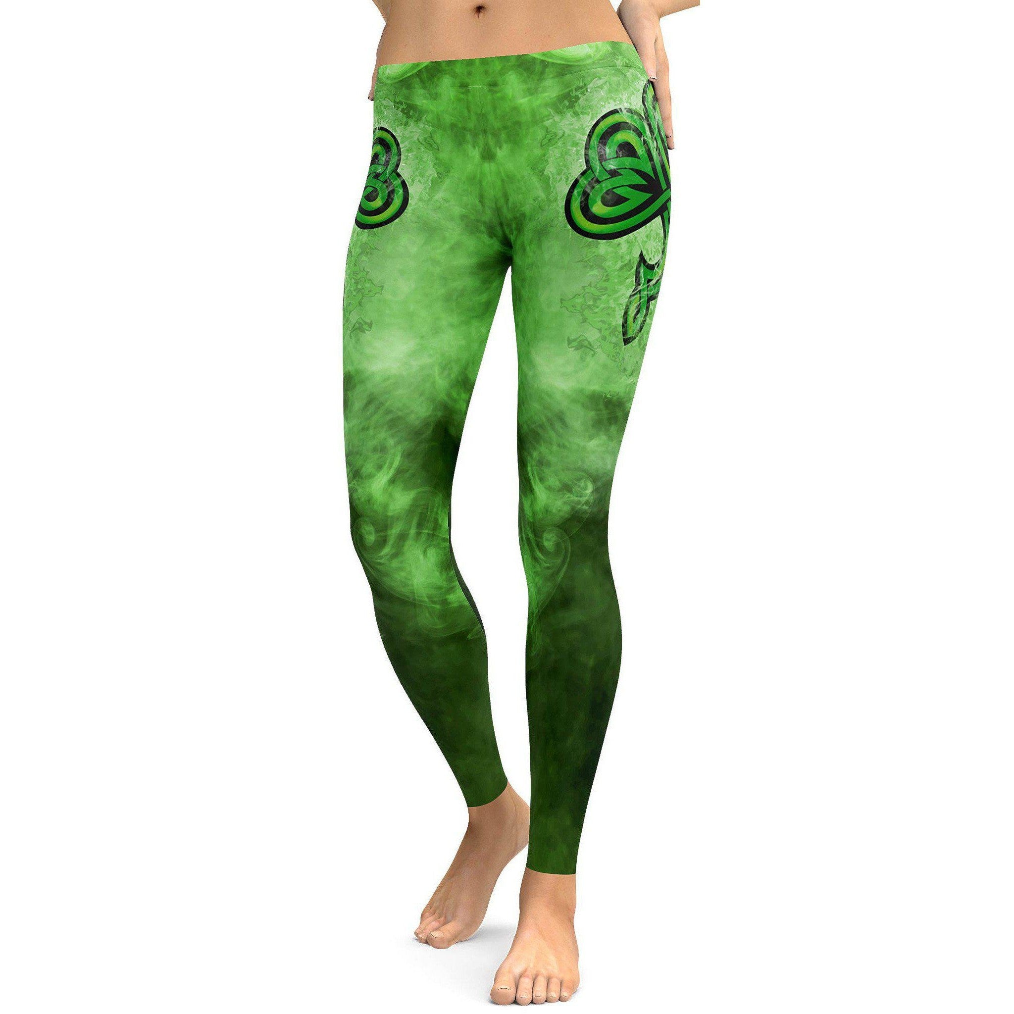 Womens Workout Yoga Irish Smoking Shamrock Leggings Green/Black | Gearbunch.com