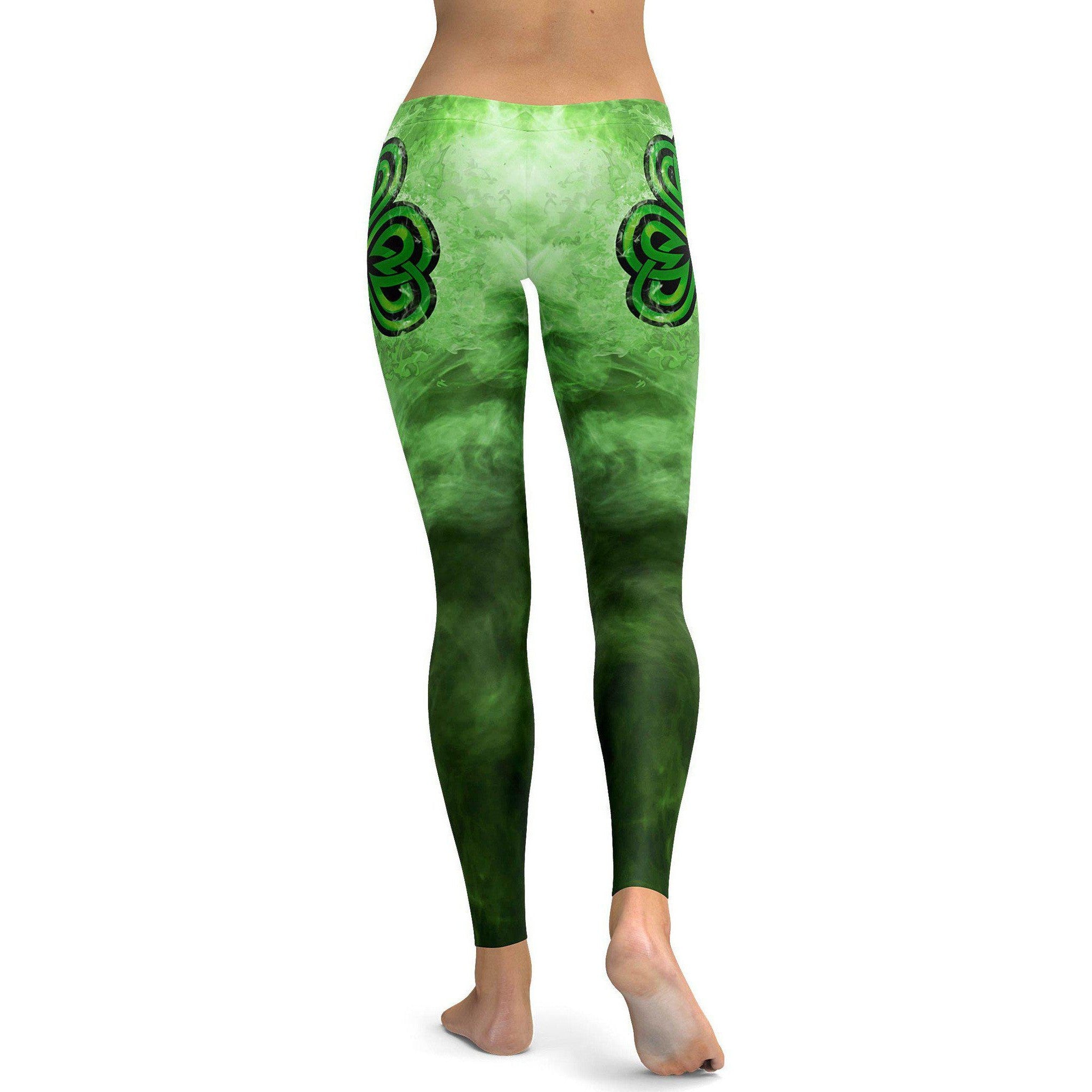 Womens Workout Yoga Irish Smoking Shamrock Leggings Green/Black | Gearbunch.com