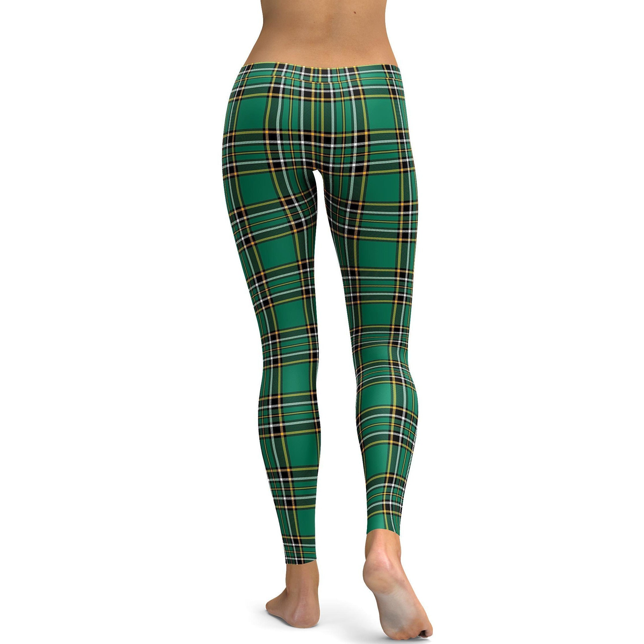 Womens Workout Yoga Irish Green Tartan Leggings Green/Black/Yellow | Gearbunch.com
