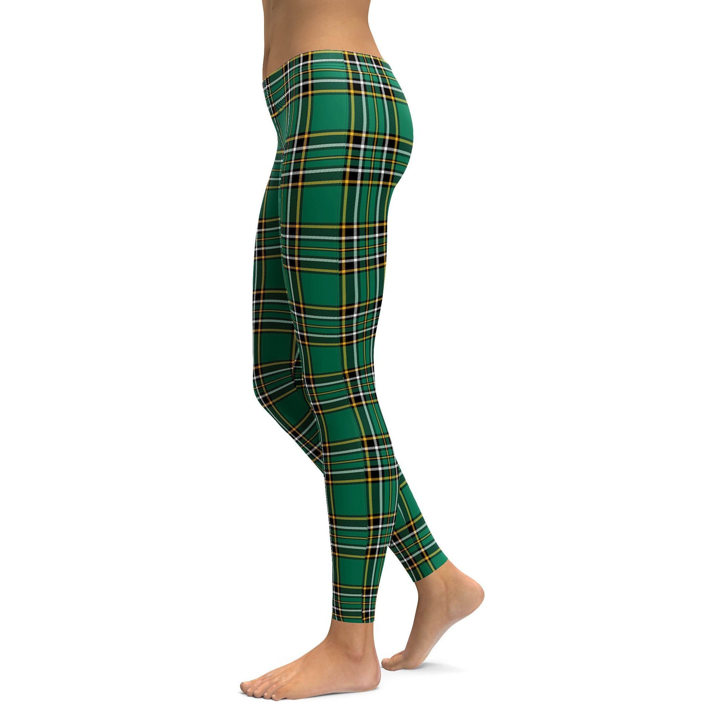 Womens Workout Yoga Irish Green Tartan Leggings Green/Black/Yellow | Gearbunch.com