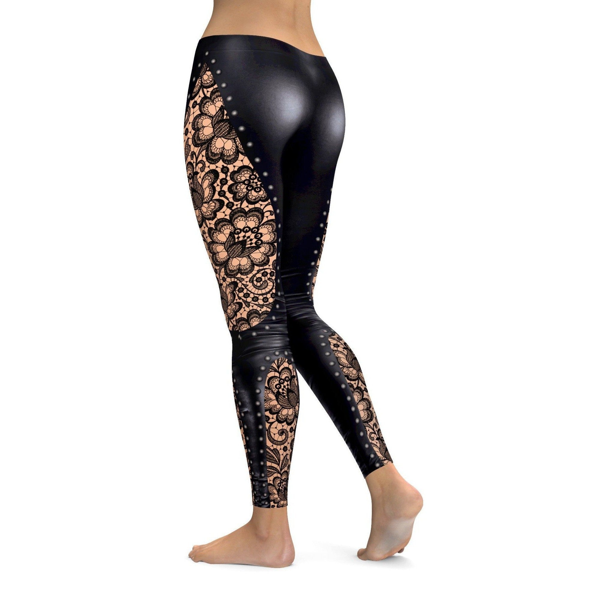 Seamless Leggings Faux Lace Leather