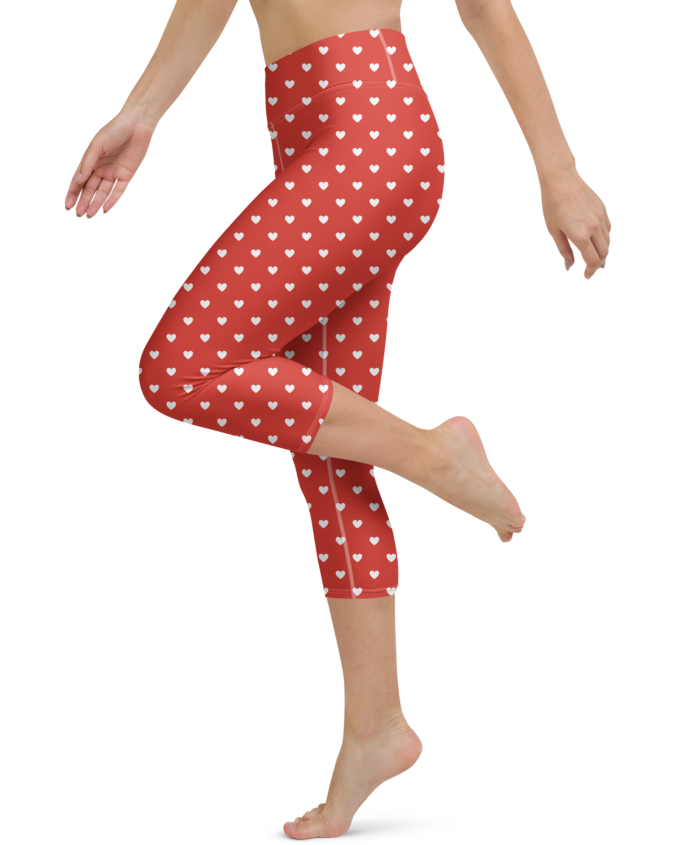 White Mini Hearts Red Yoga Capris - Gearbunch