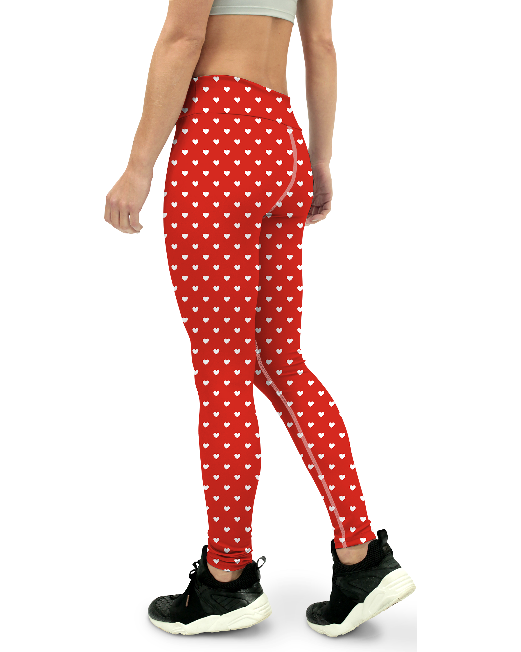 White Mini Hearts Red Yoga Pants - Gearbunch