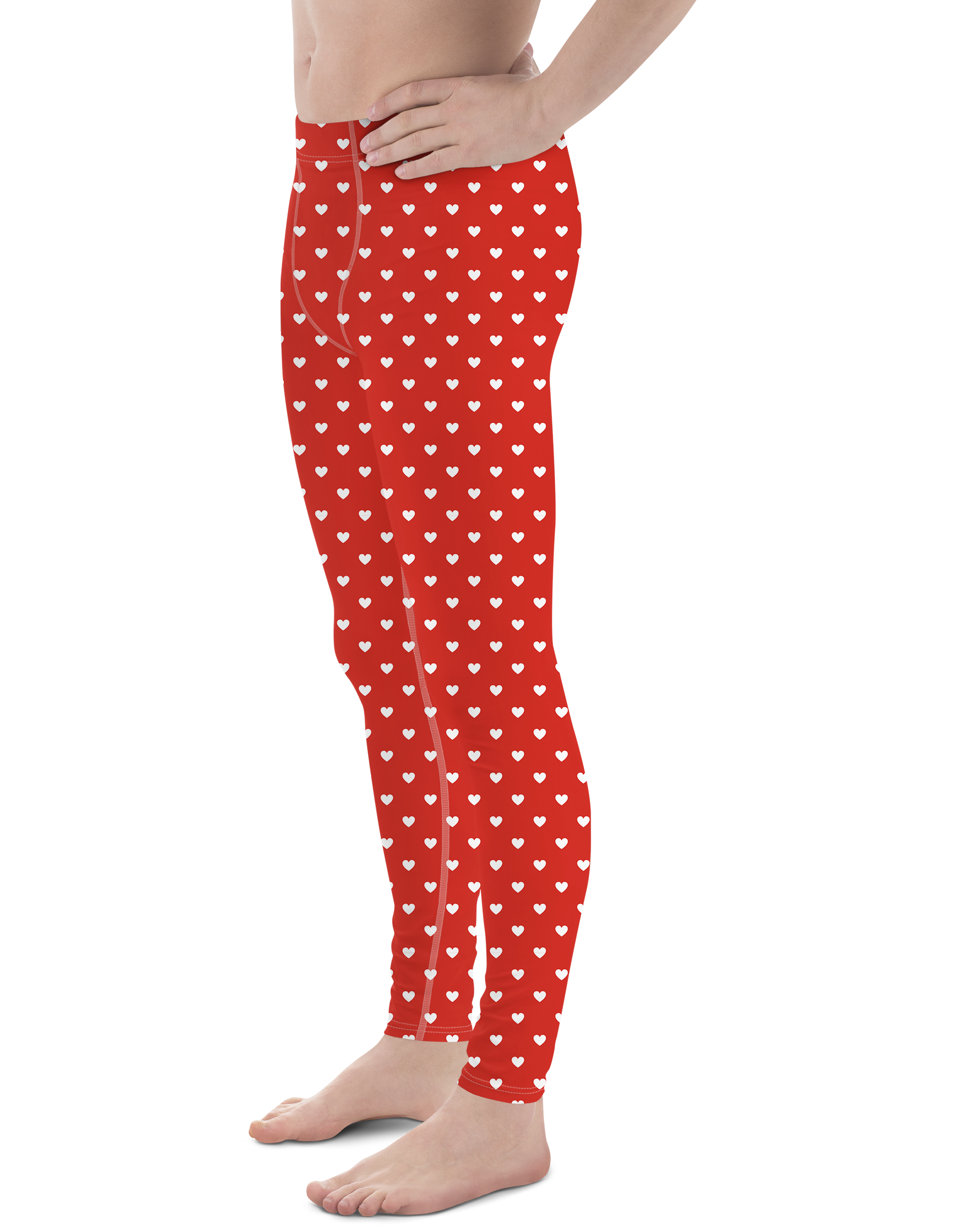 White Mini Hearts Red Meggings - Men's Leggings - Gearbunch