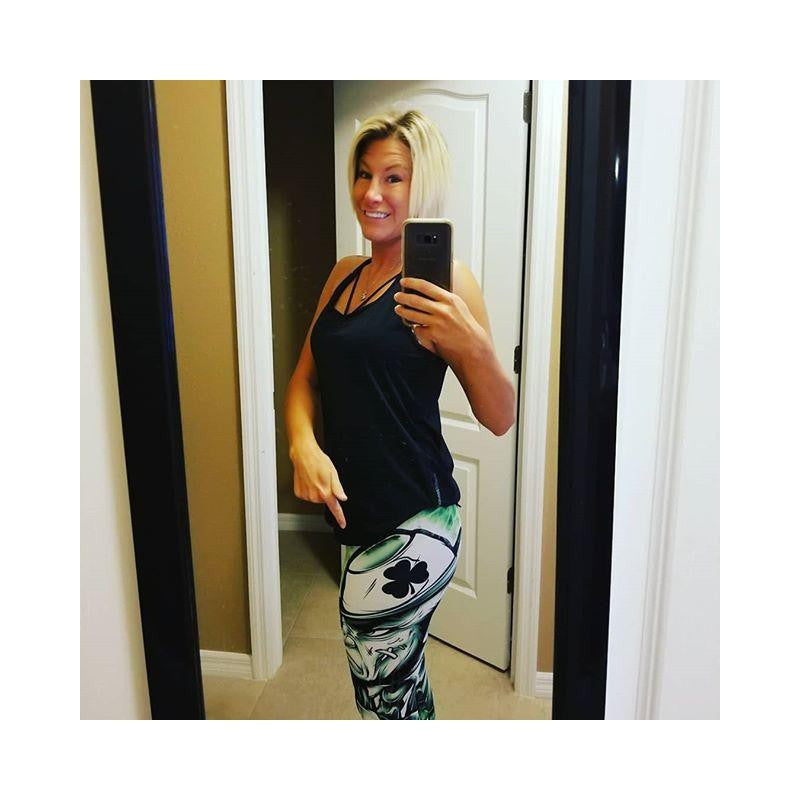 Womens Workout Yoga Leprechaun Leggings Green/White/Black | Gearbunch.com