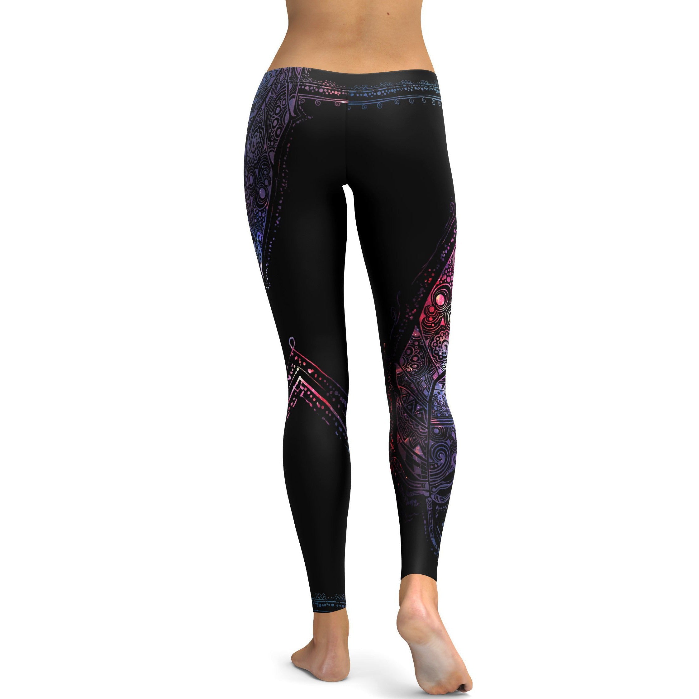 Womens Workout Yoga Mystic Feather Leggings Black/Purple/Pink | Gearbunch.com