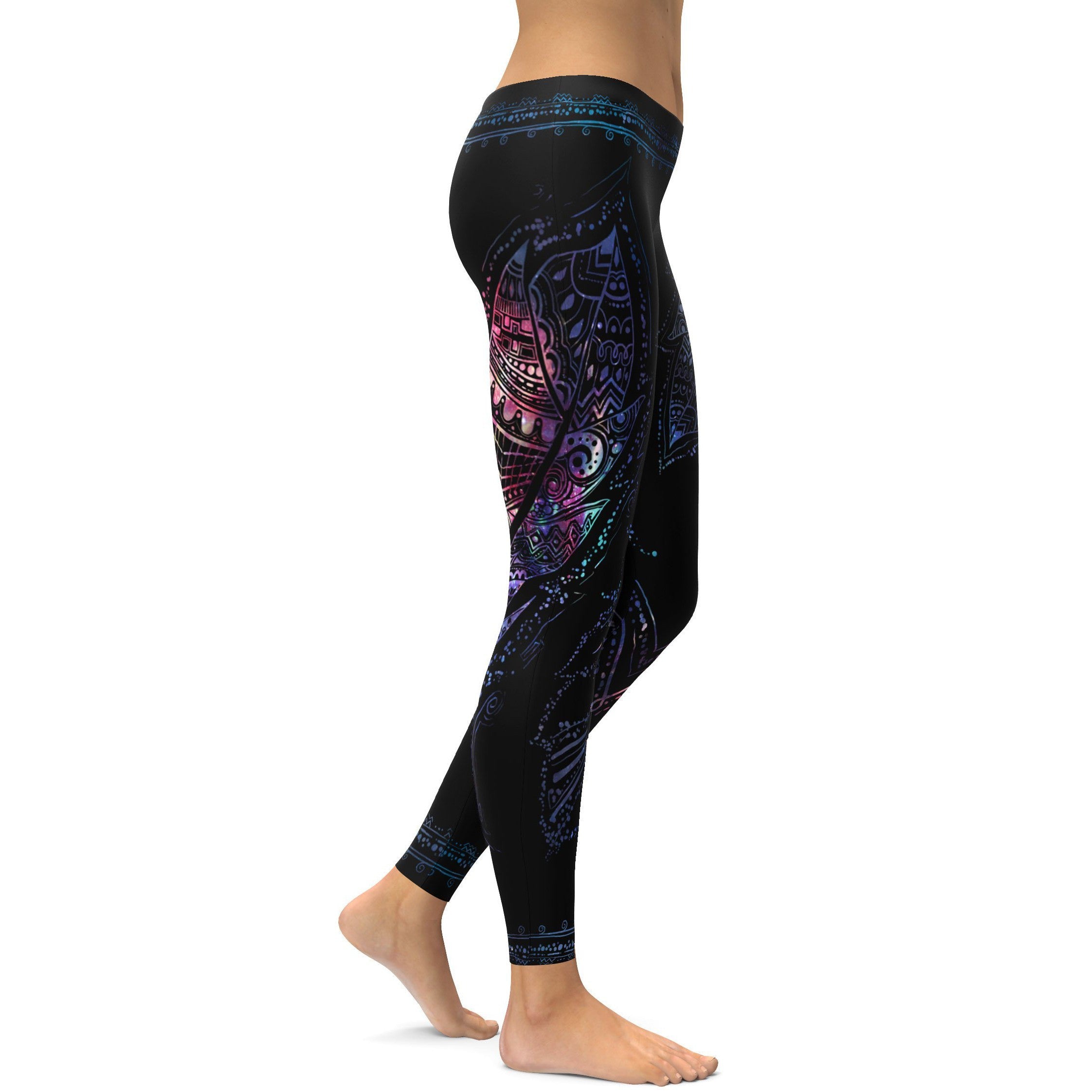 Womens Workout Yoga Mystic Feather Leggings Black/Purple/Pink | Gearbunch.com