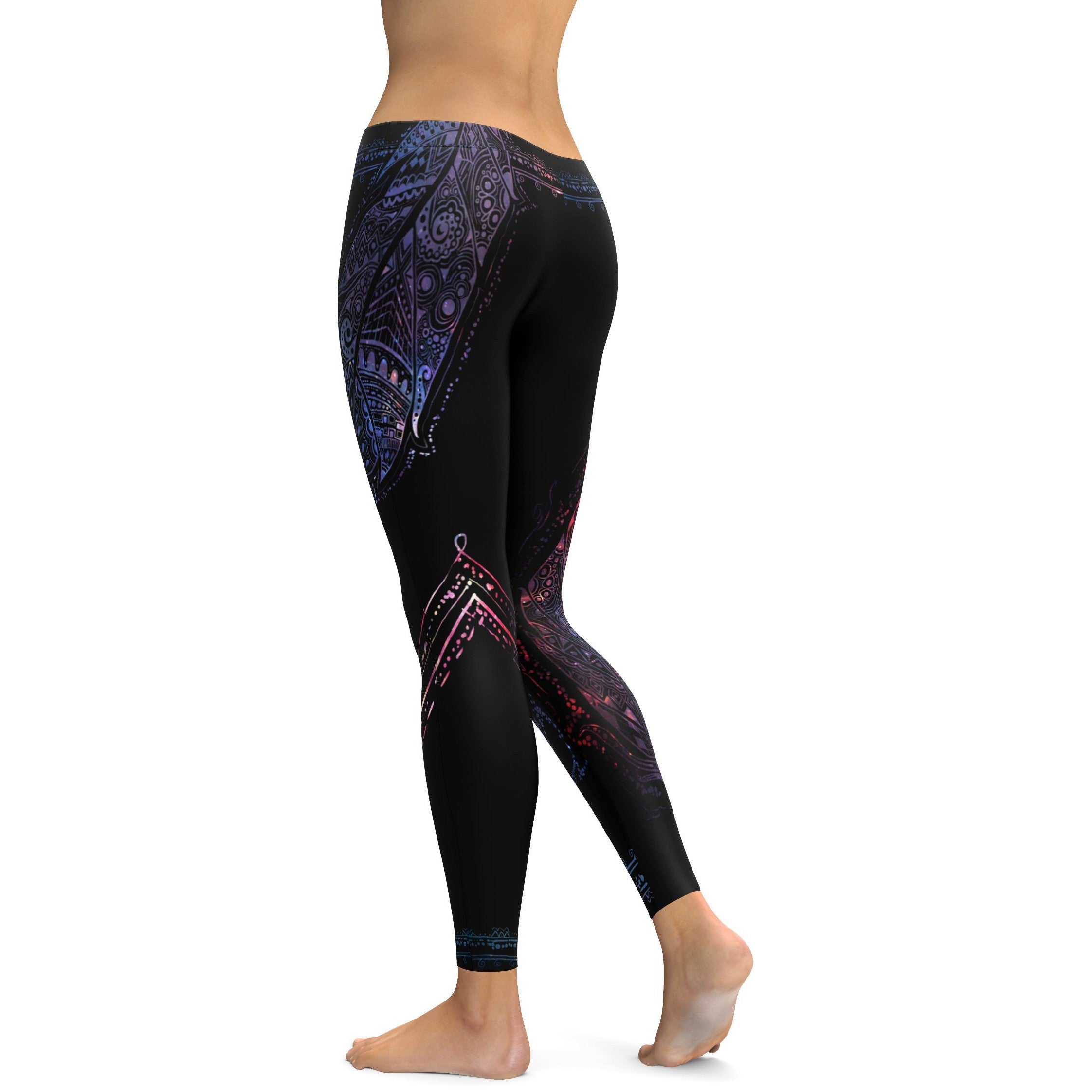 Womens Workout Yoga Mystic Feather Leggings Black/Purple/Pink | Gearbunch.com