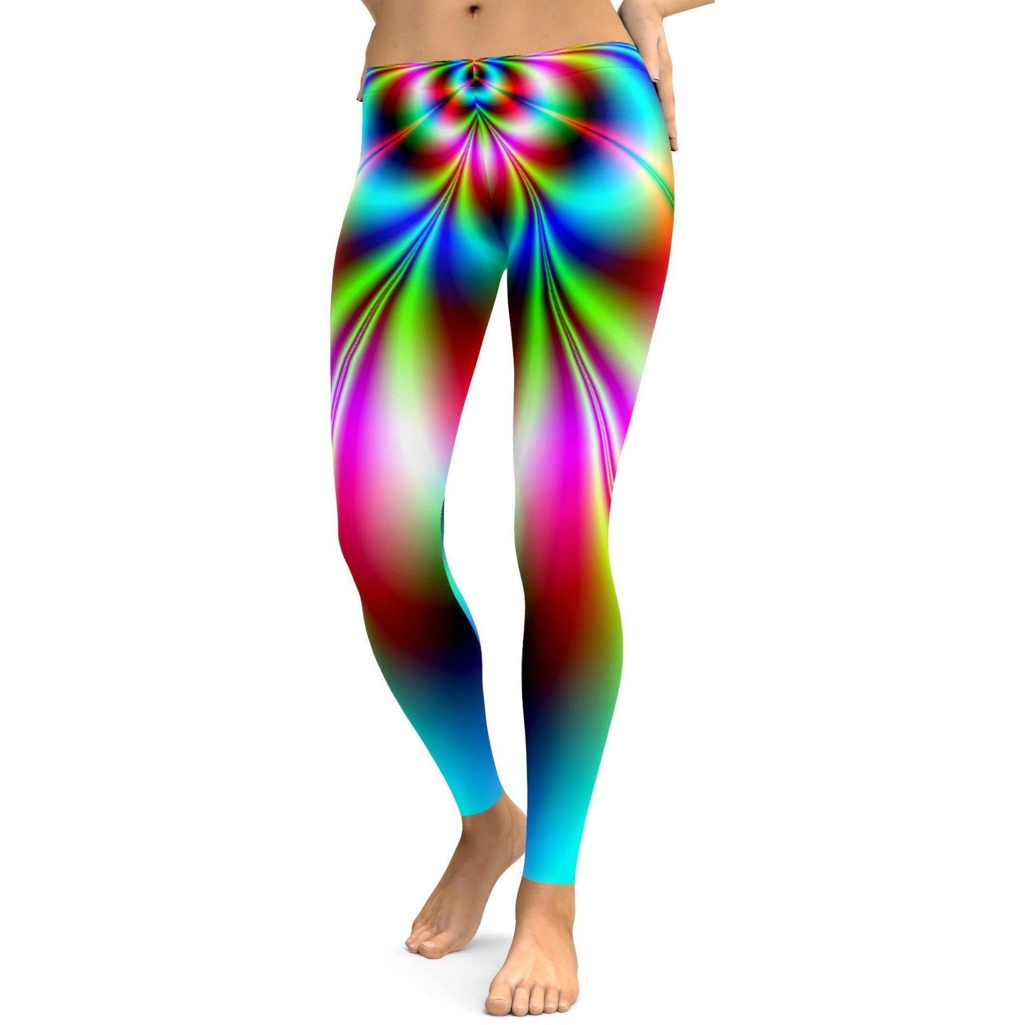 Womens Workout Yoga Psychedelic Neon Leggings Blue/Green/Purple | Gearbunch.com