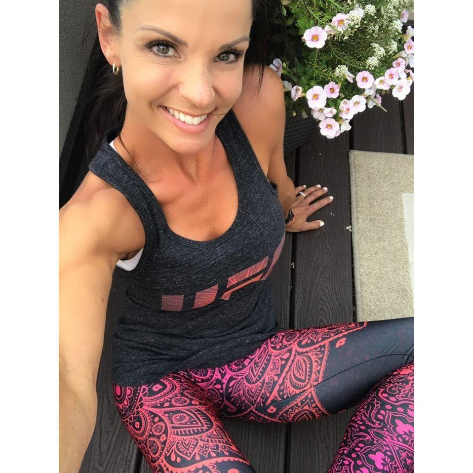 Womens Workout Yoga Pink Mandala Leggings Leggings Pink/Black | Gearbunch.com