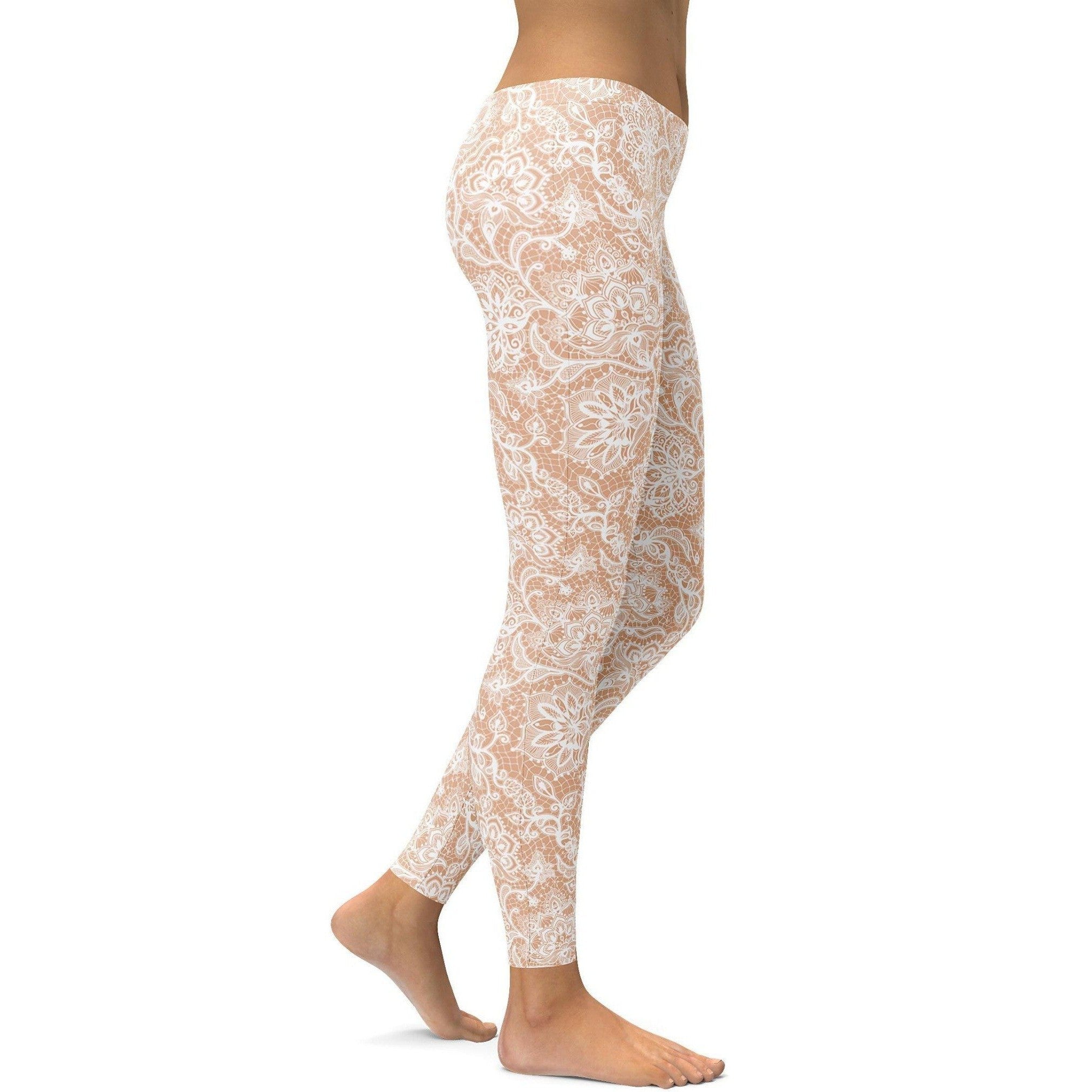 Womens Workout Yoga White Faux Lace Leggings | Gearbunch.com