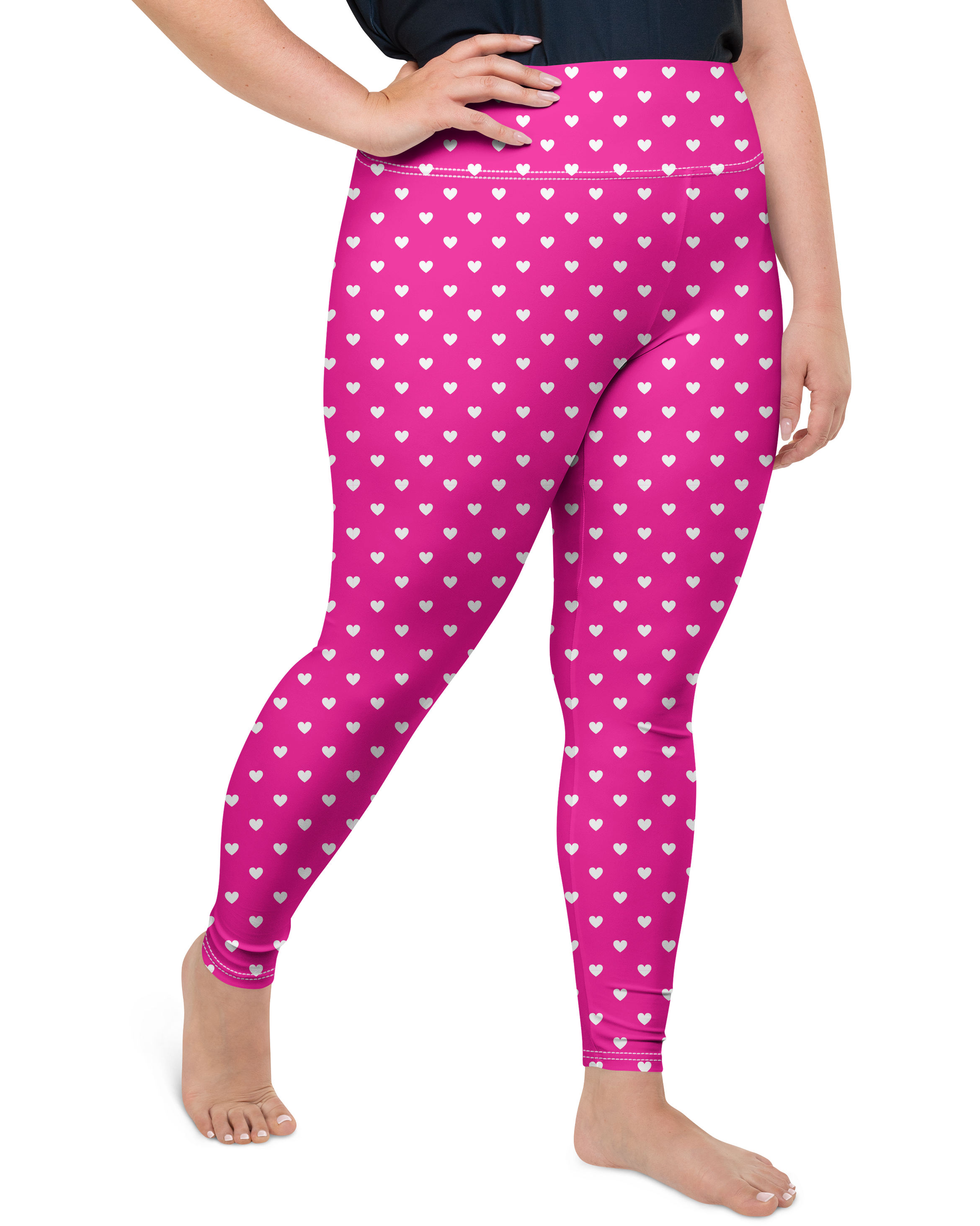 White Mini Hearts Pink Plus Size Leggings | GearBunch