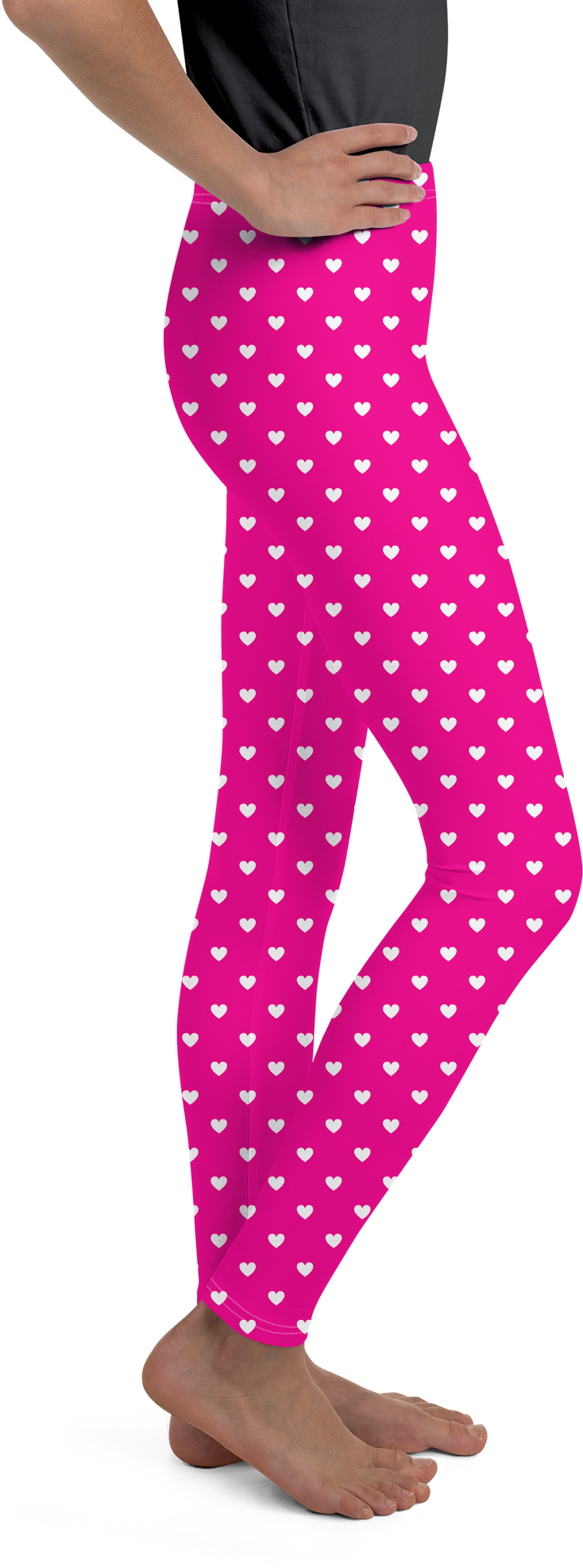 White Mini Hearts Pink Youth Leggings - Gearbunch