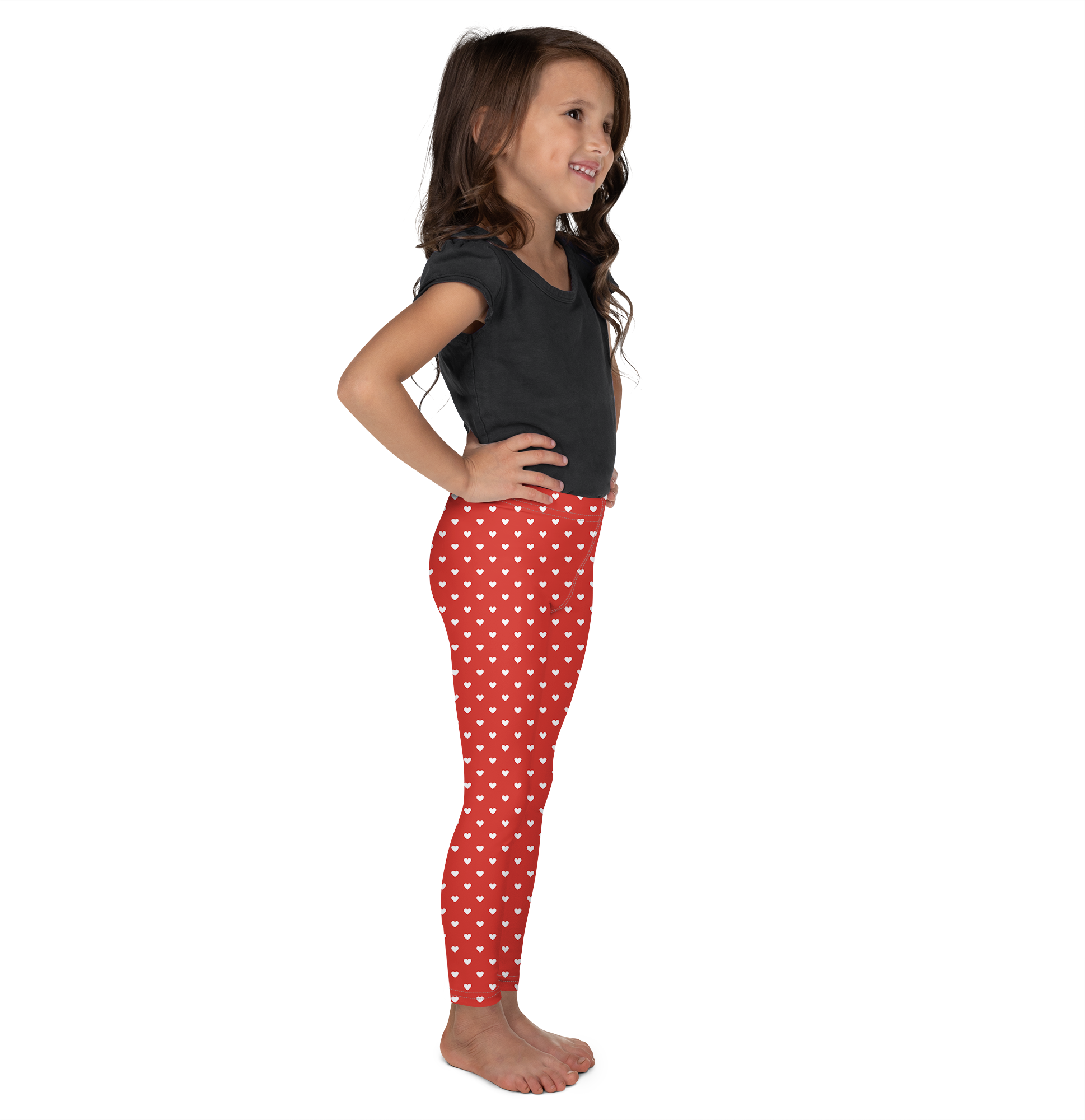 White Mini Hearts Red Kid's Leggings - Gearbunch