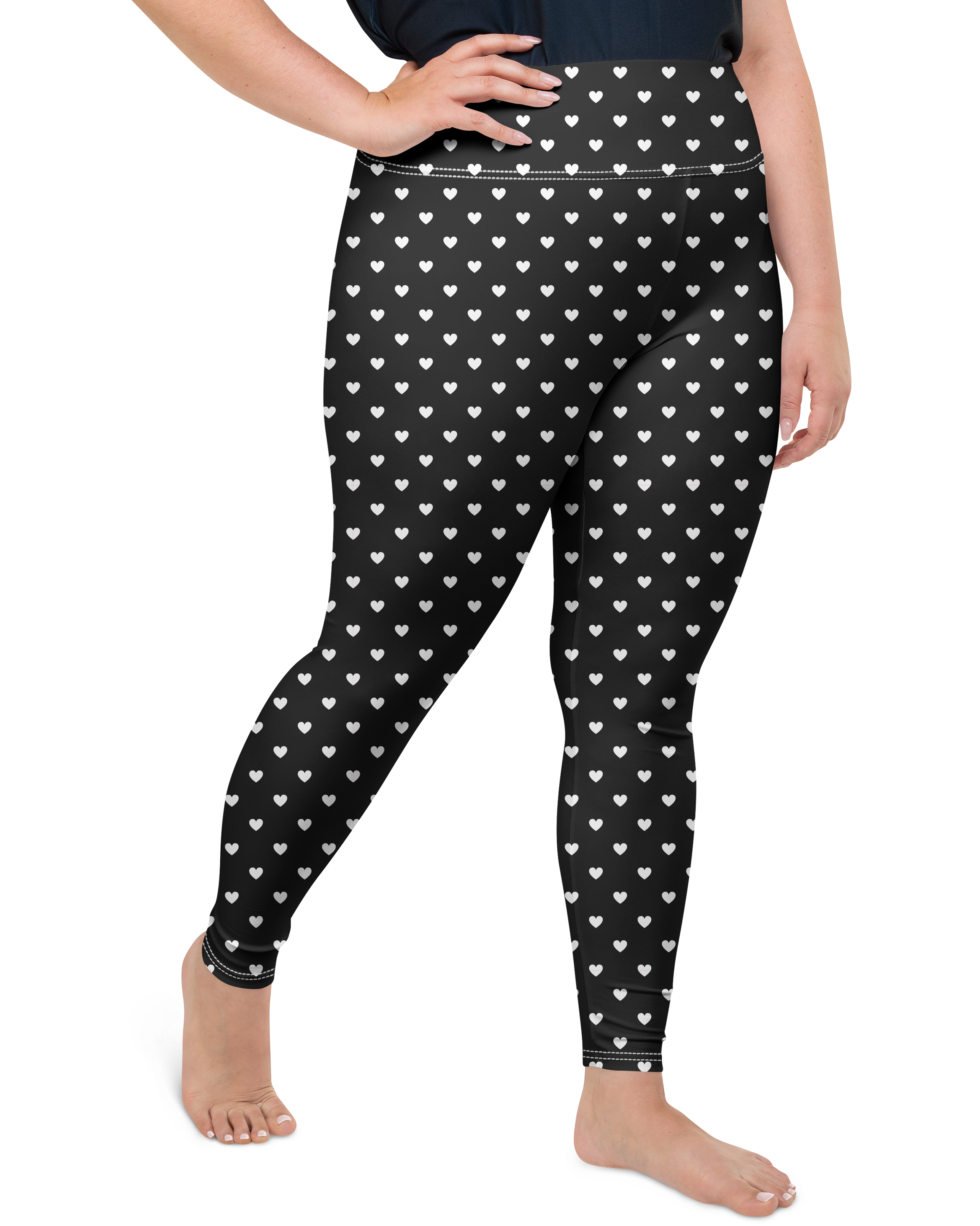 White Mini Heart Black Plus Size Leggings | GearBunch